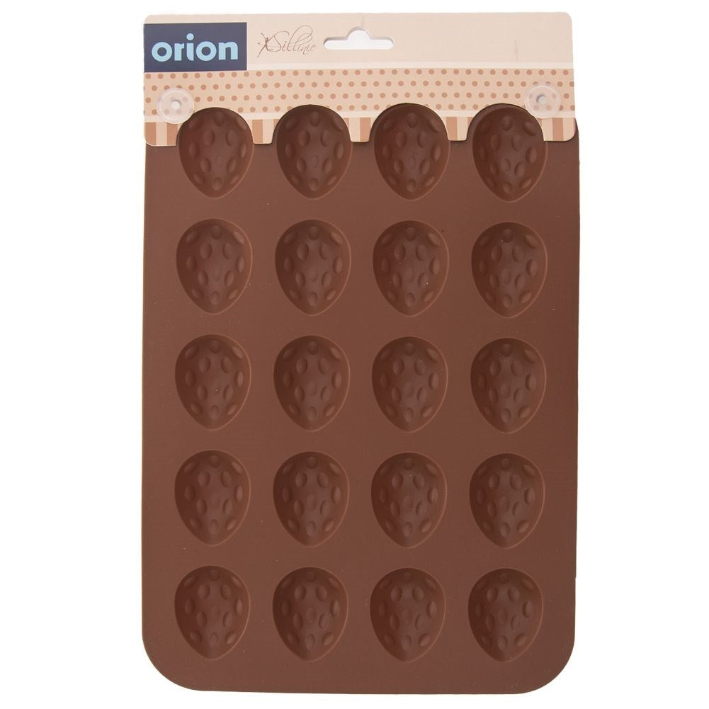 Molde de silicona marrón con 20 formas de fresa, ideal para bombones o cubitos de hielo.