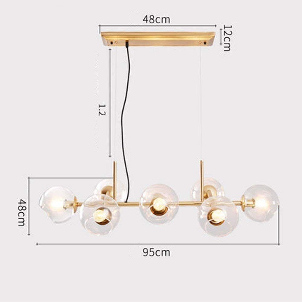 Lampadario con 7 sfere di vetro. Dimensioni 95x48cm, caduta 12cm.