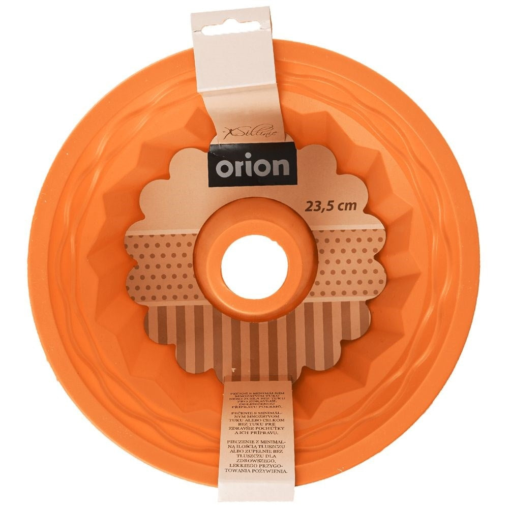 Molde naranja de silicona para bizcocho, 23,5 cm, con etiqueta.