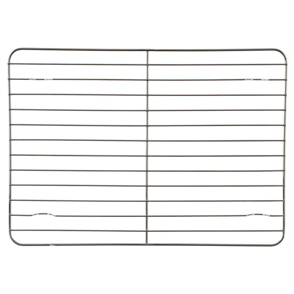 Una rejilla metálica rectangular para enfriar con alambres horizontales y verticales.