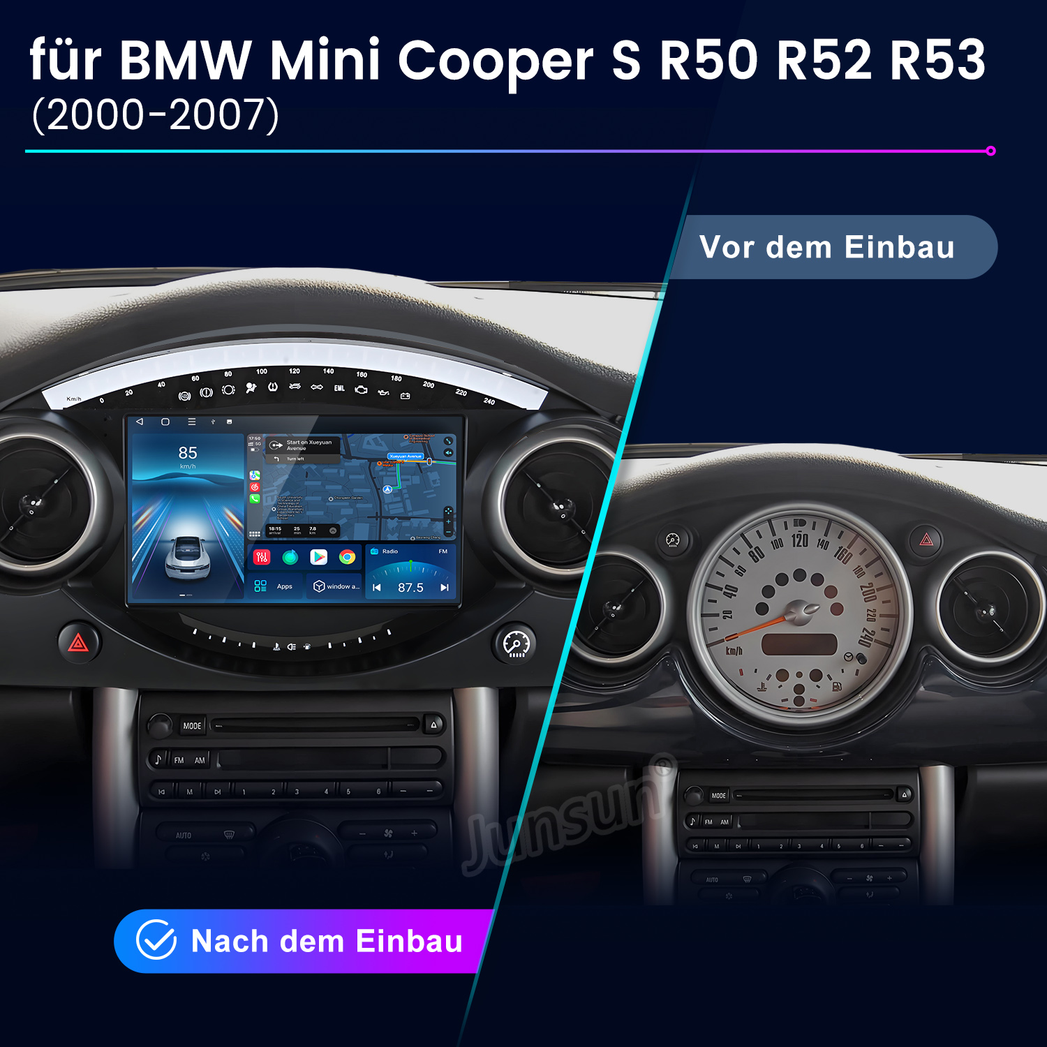 JUNSUN Android BMW Mini Cooper S R50 R52 R53 00-07 Autoradio, FM, AM ...