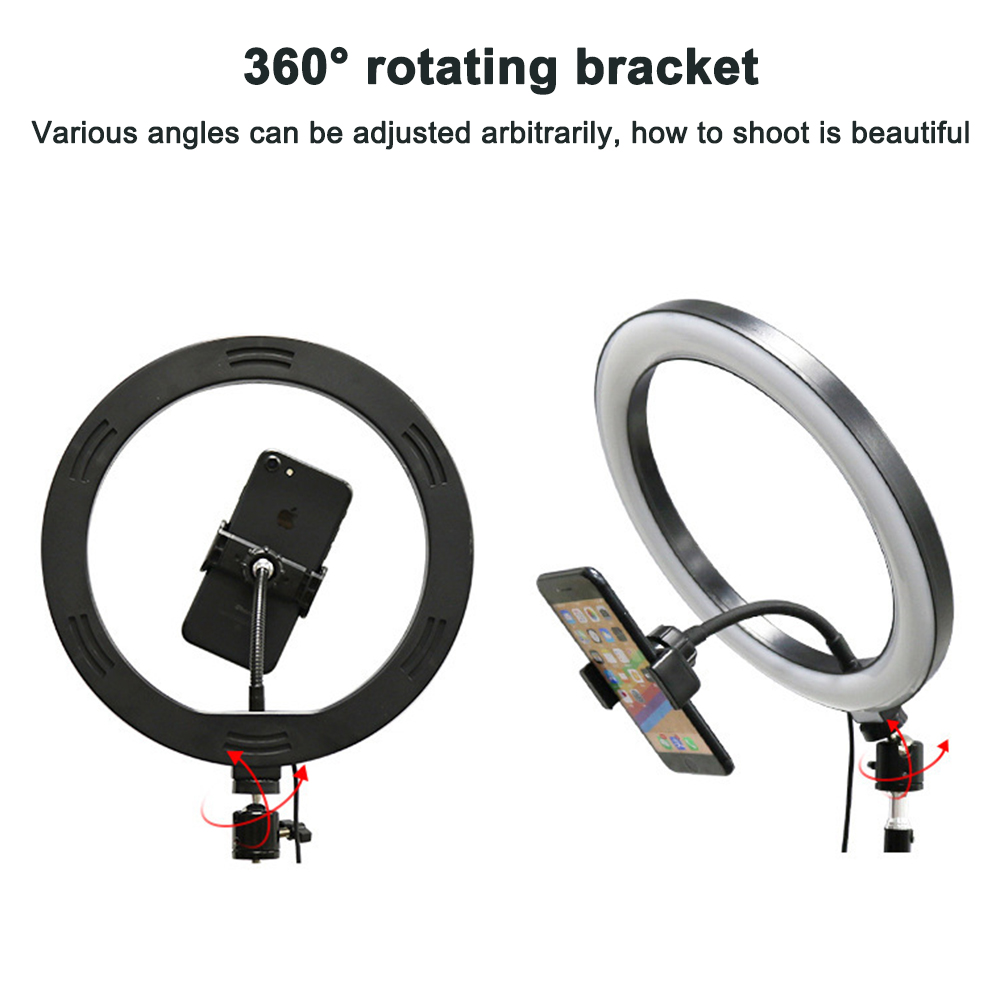 Zwei Ringlichter mit Handyshaltern, eines schwarz, eines mit Licht.