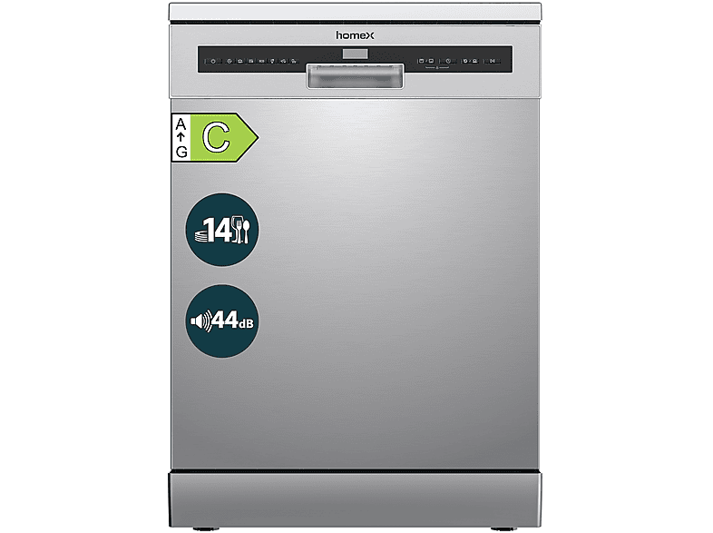 HOMEX DWFS601444C-S Geschirrspüler (freistehend (Besteckschublade, 598 mm breit, 44 dB (A), C)