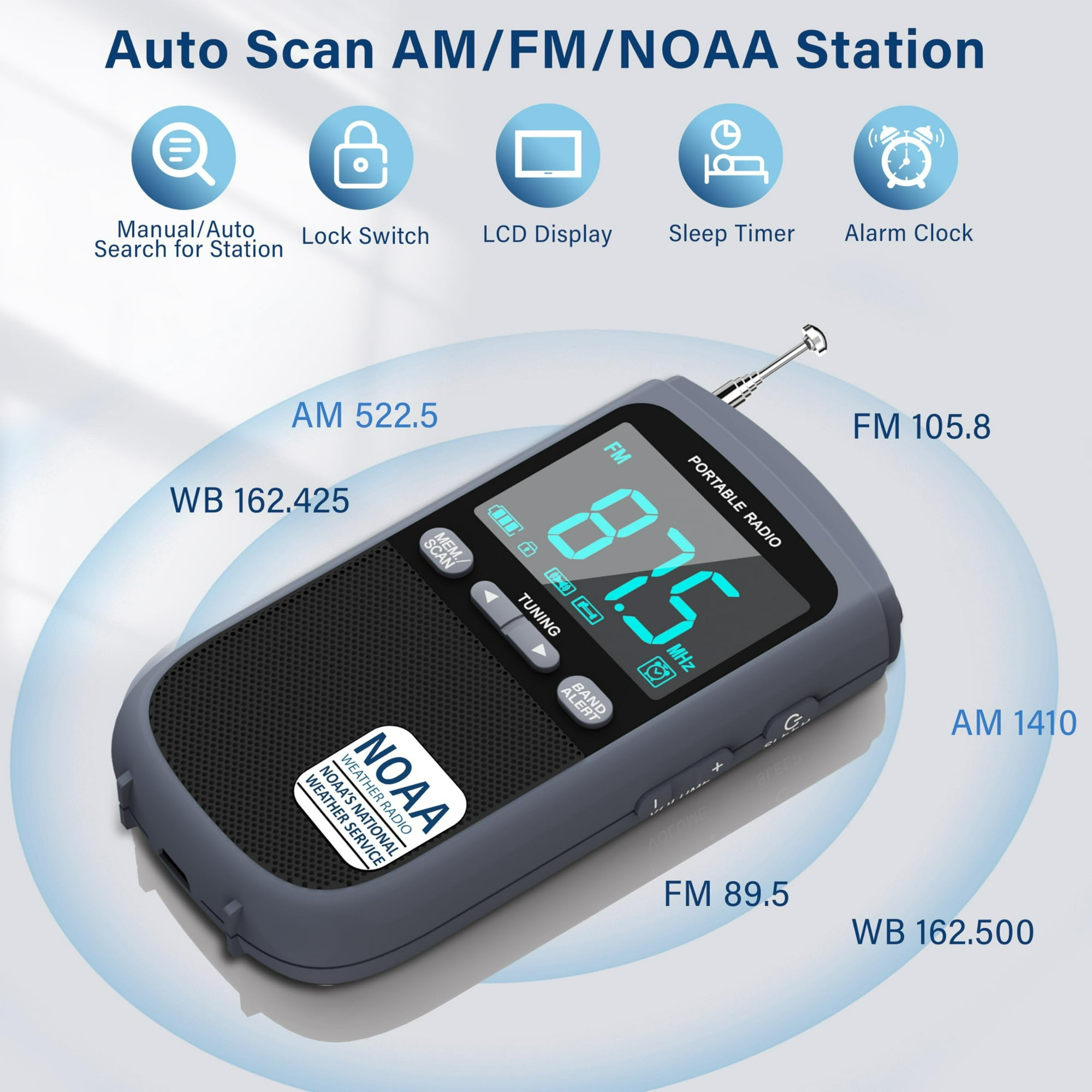 ALLGOODSBRAND AM/FM, wiederaufladbar, tragbar, digitaler Tuner Radio ...
