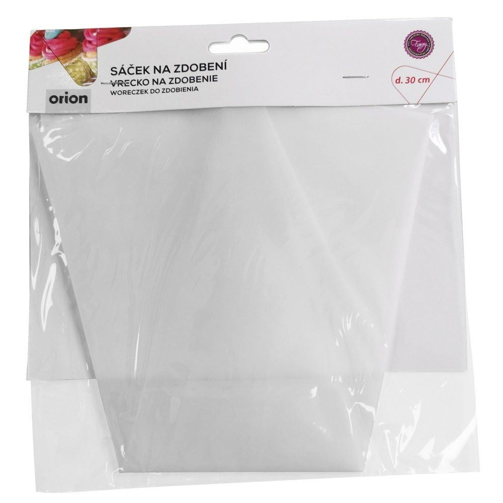 Envase para mangas pasteleras, transparente, con logo Orion y "d. 30 cm".