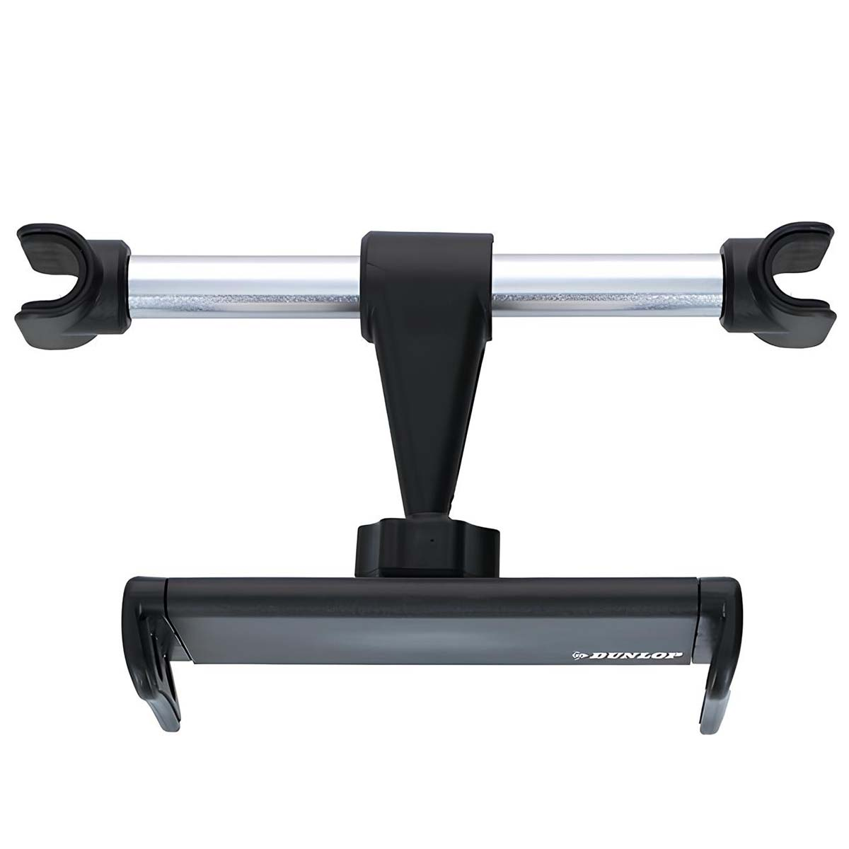 Un supporto nero per tablet Dunlop con barra argentata e morsetti regolabili.