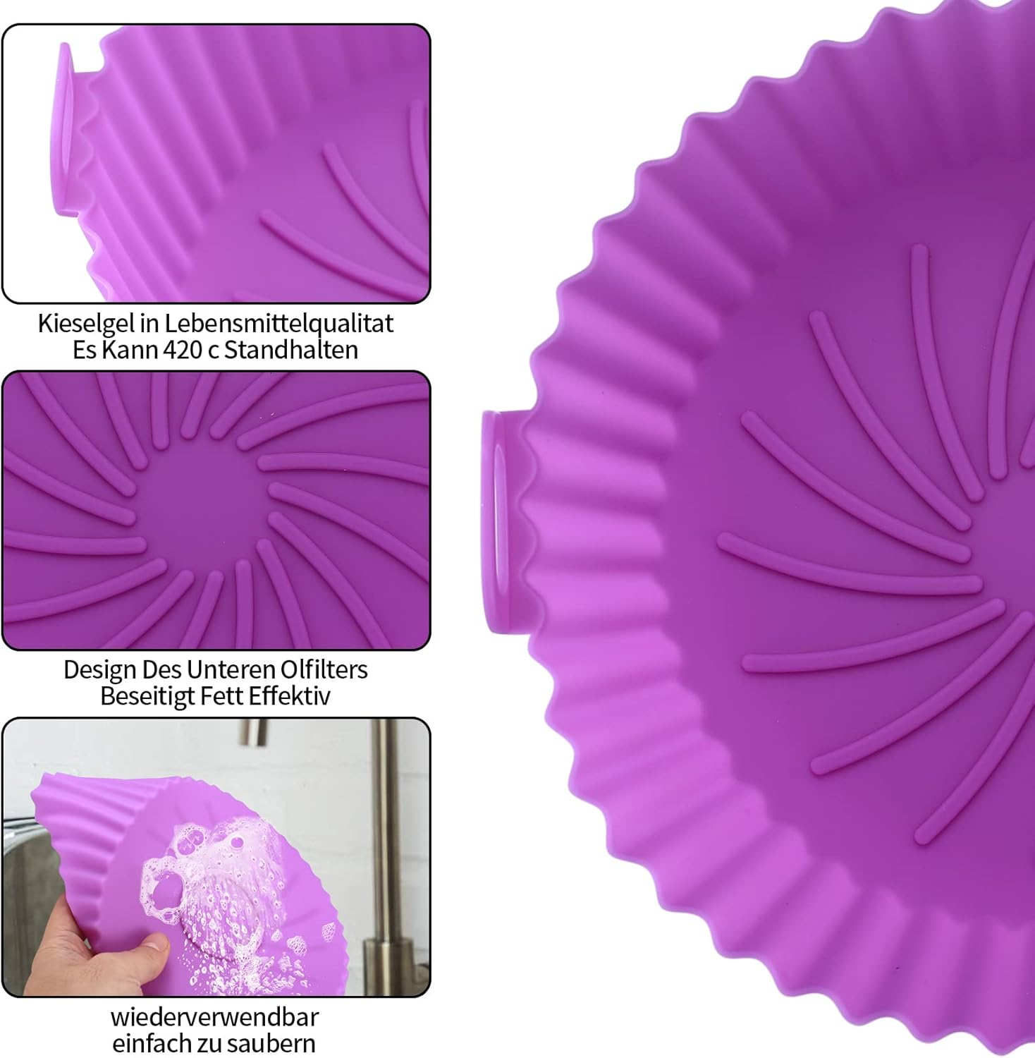 Lila Silikonform mit Rillenmuster, lebensmittelecht und hitzebeständig.