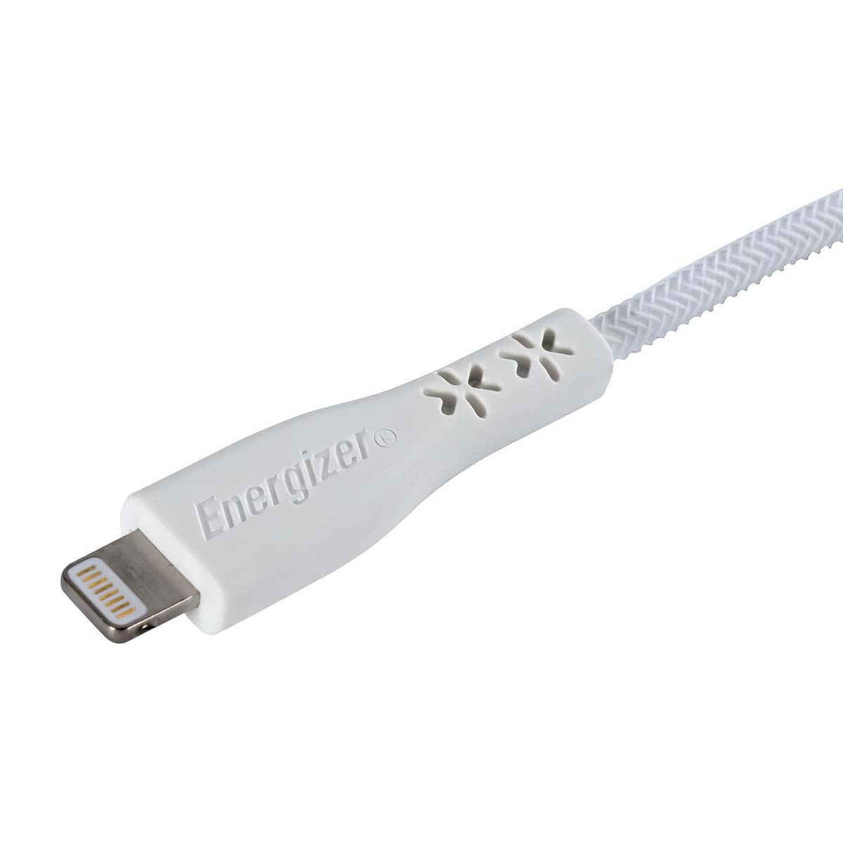 Cavo Lightning Energizer bianco con motivo a stella e albero intrecciato.
