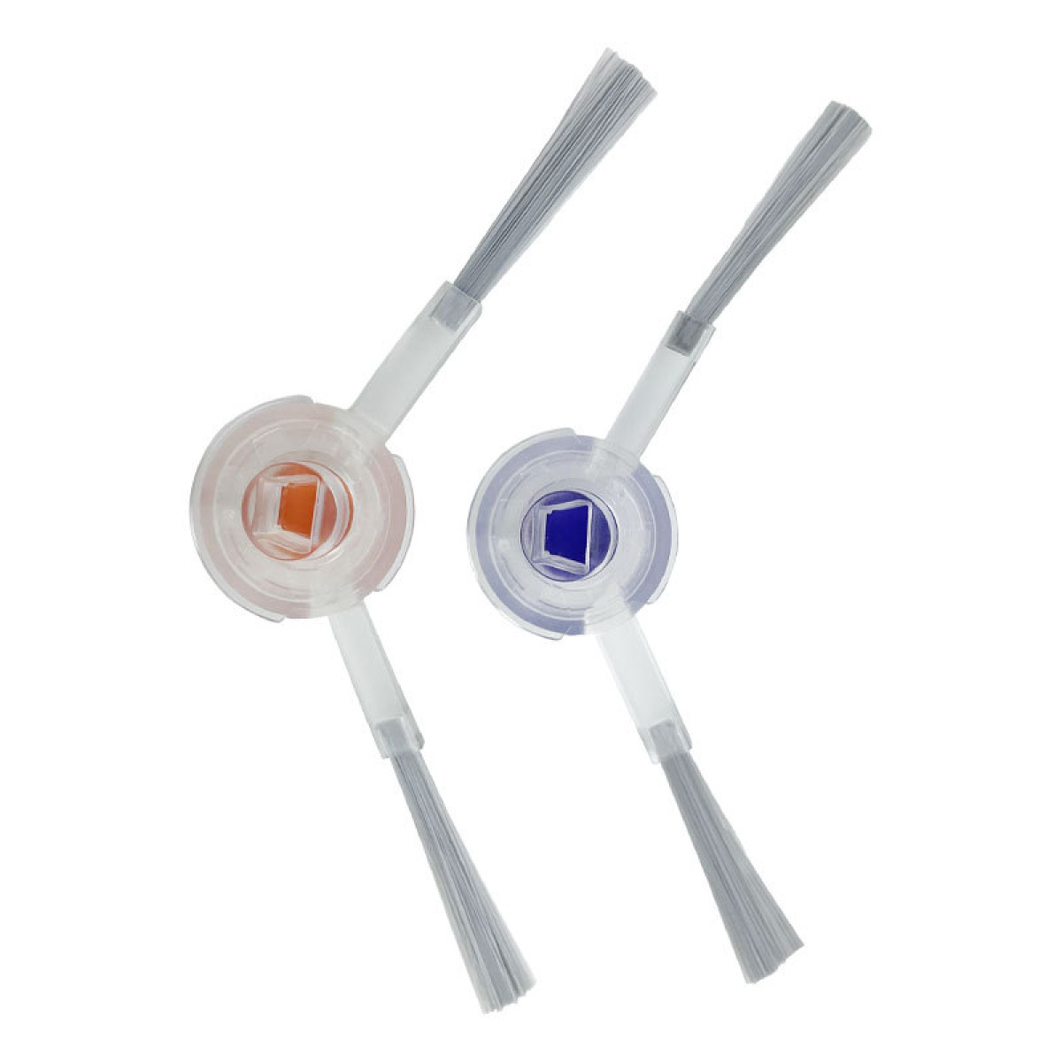 Dwie główki szczoteczki: jedna z pomarańczową, druga z niebieską.