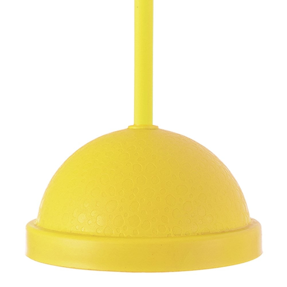Base de juguete amarilla en forma de cúpula con patrón de burbujas y tallo.