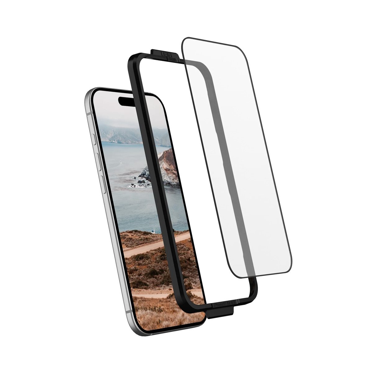 Una cornice nera e una protezione per lo schermo di uno smartphone.