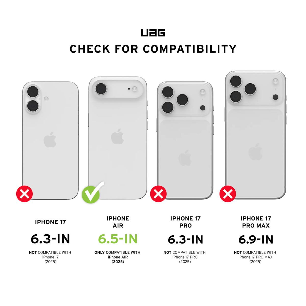 Quattro iPhone mostrati. Solo iPhone Air è compatibile.