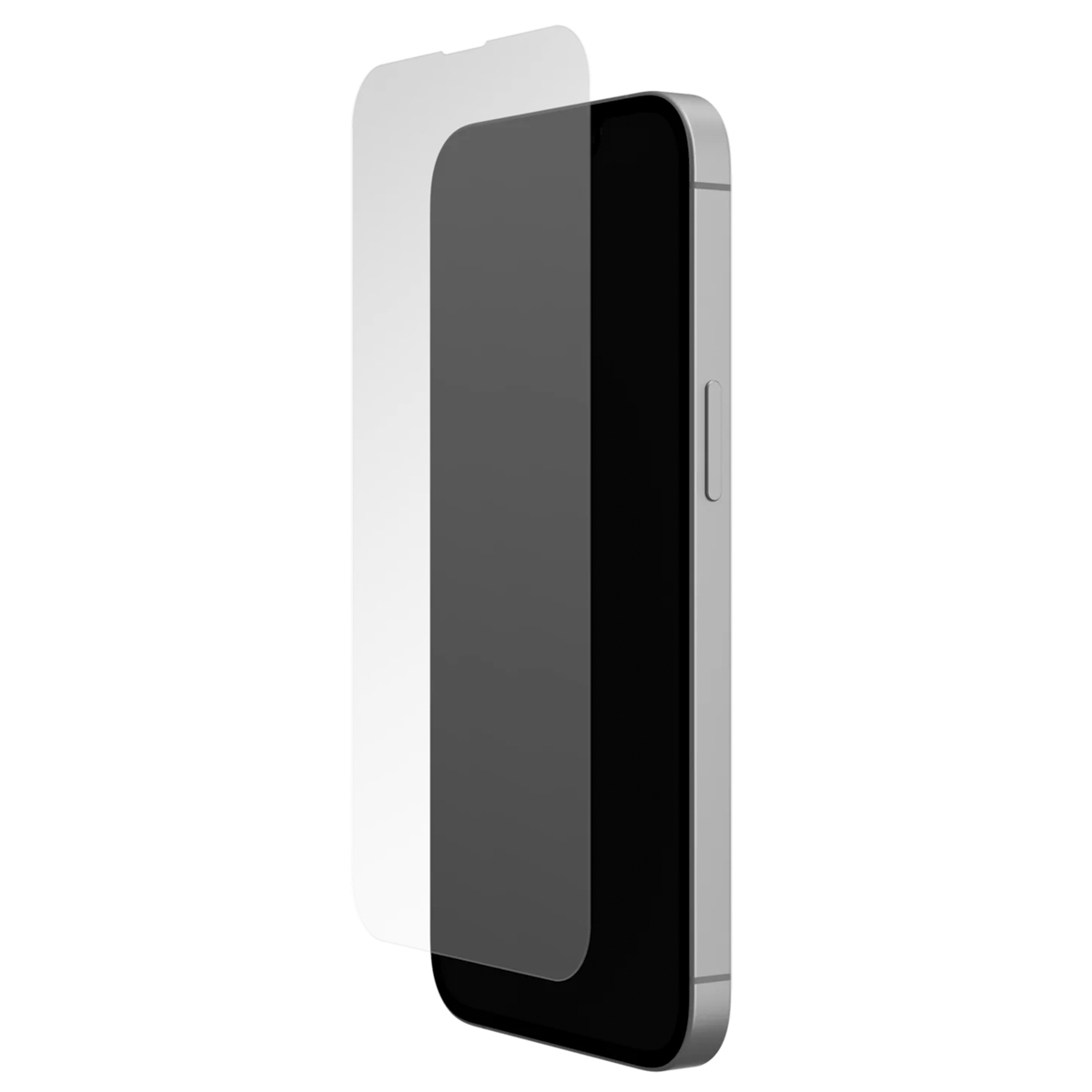 Una protezione per schermo in vetro giace accanto a uno smartphone con cornice grigia.