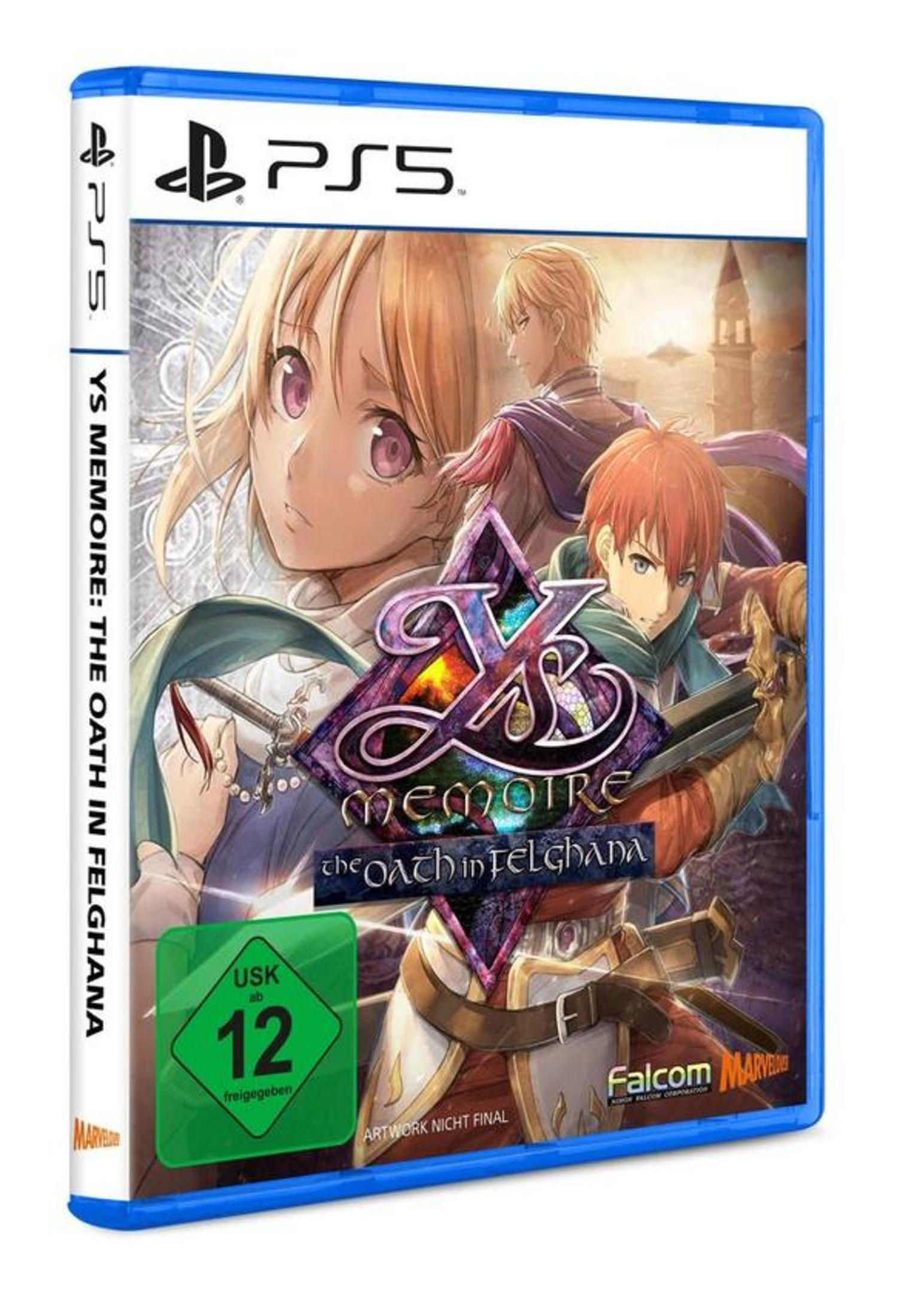 Custodia PS5 con personaggi anime e il titolo 'Ys Memoire: The Oath in Felghana'.