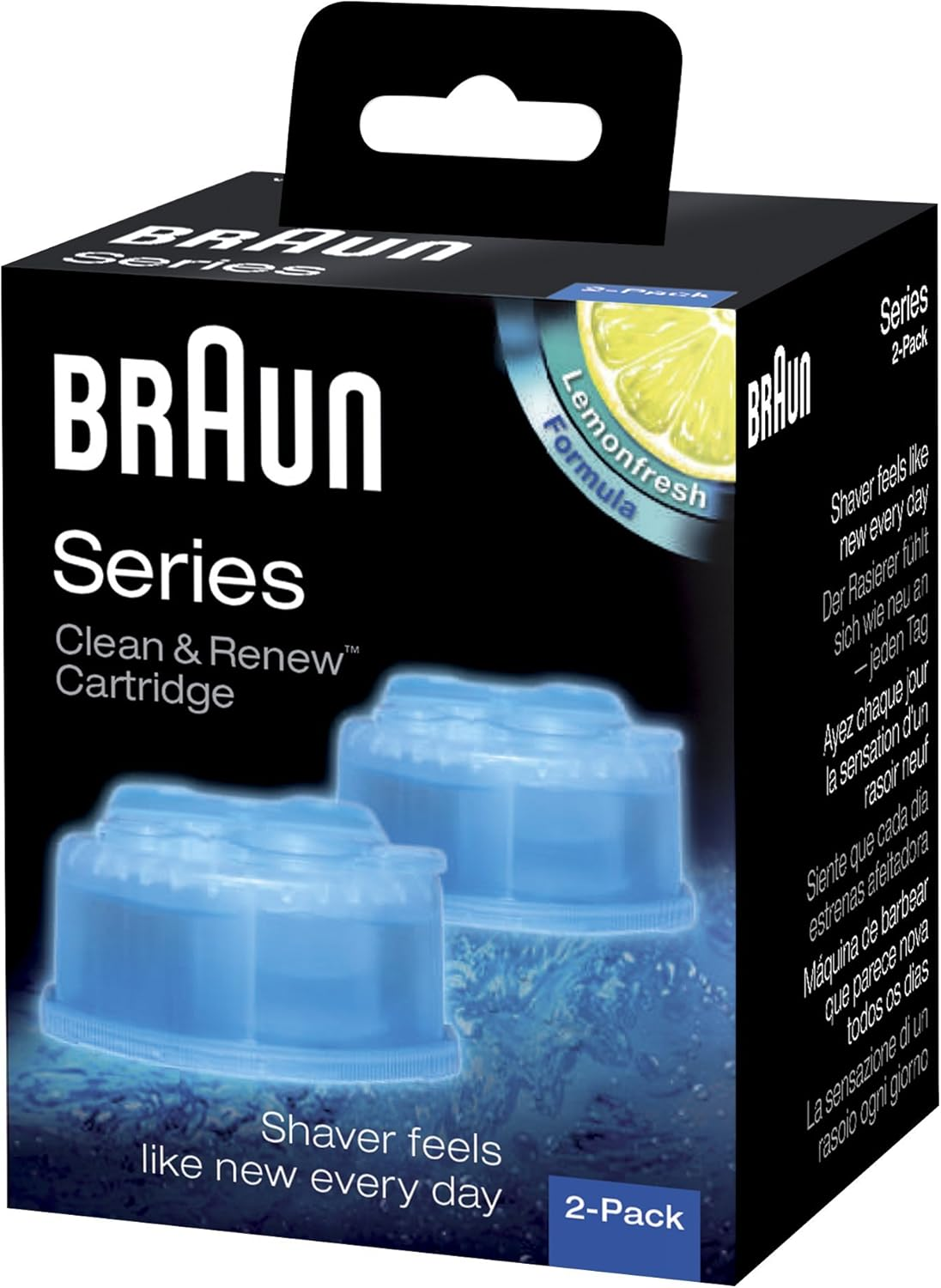 Lemonfresh Formüllü iki adet Braun Clean & Renew kartuş paketi.