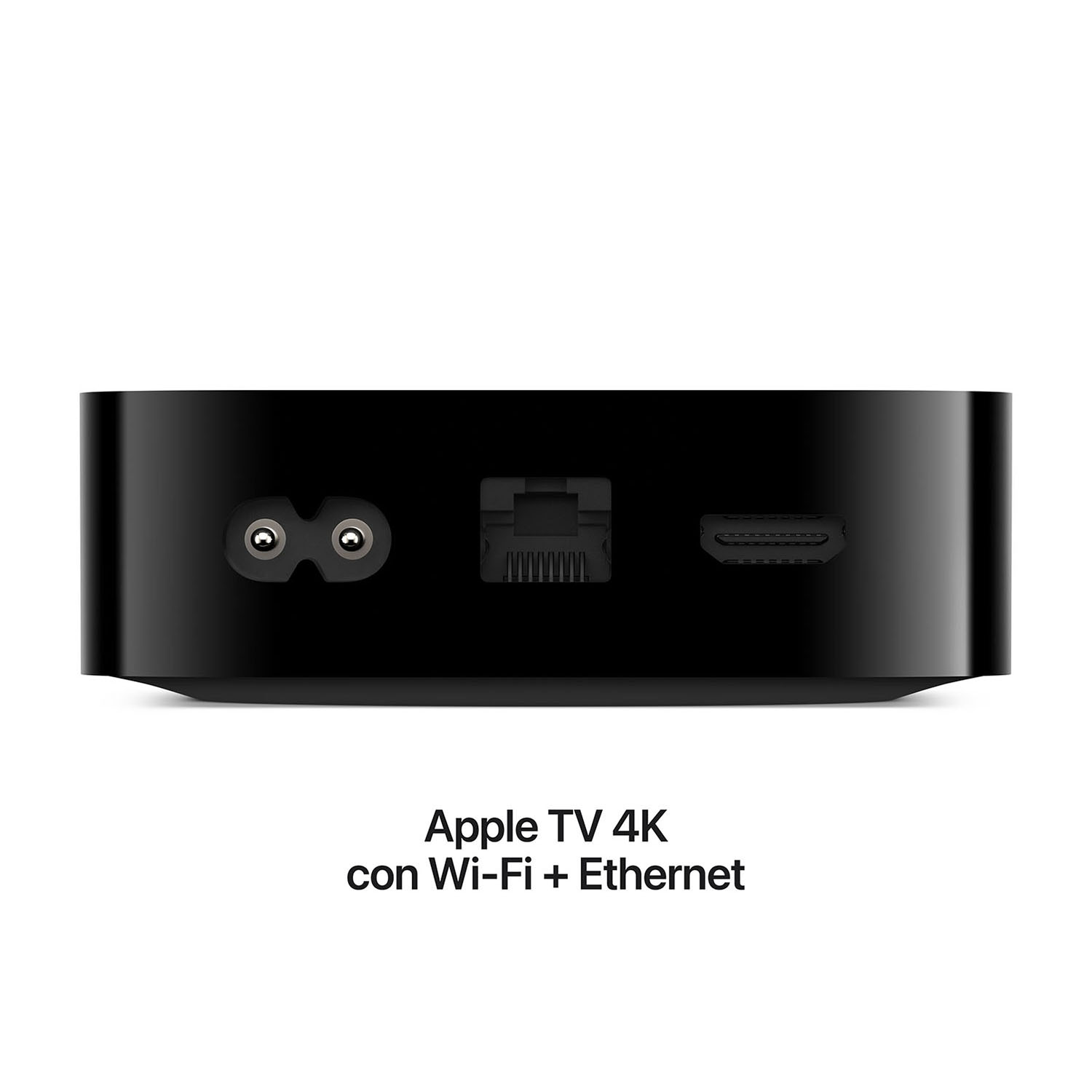 Retro di Apple TV 4K nero con porte di alimentazione, Ethernet e HDMI.