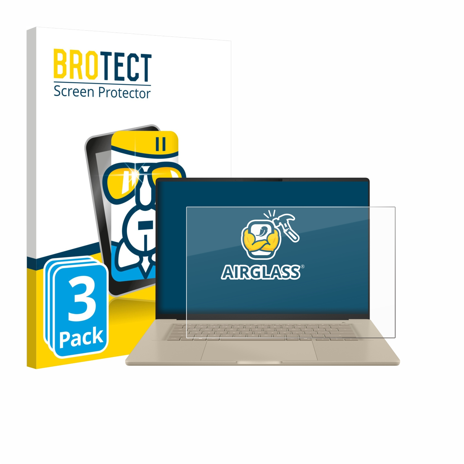 BROTECT Displayschutz: 3er Pack für Laptop mit Airglass-Logo.