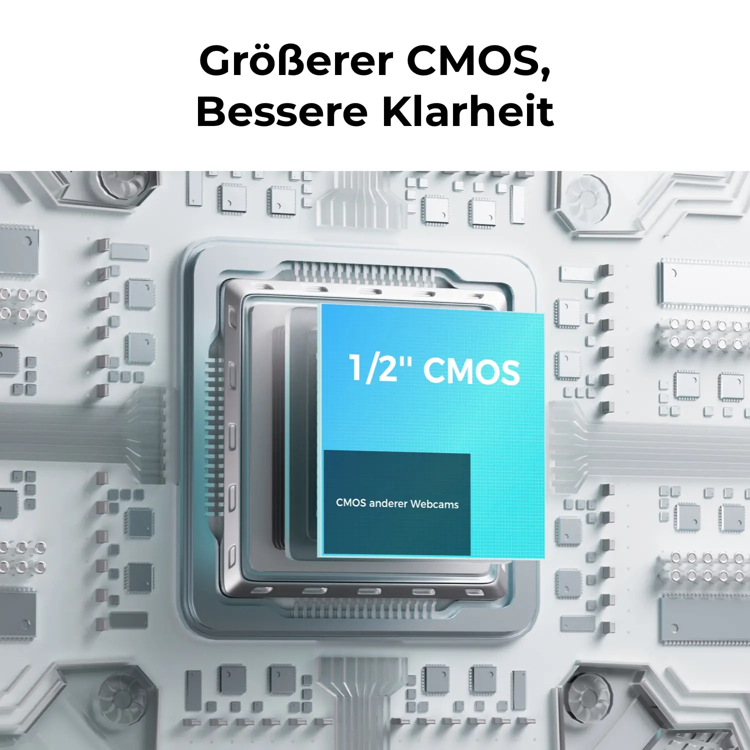 Detailaufnahme eines Computerchips mit der Aufschrift "1/2" CMOS".