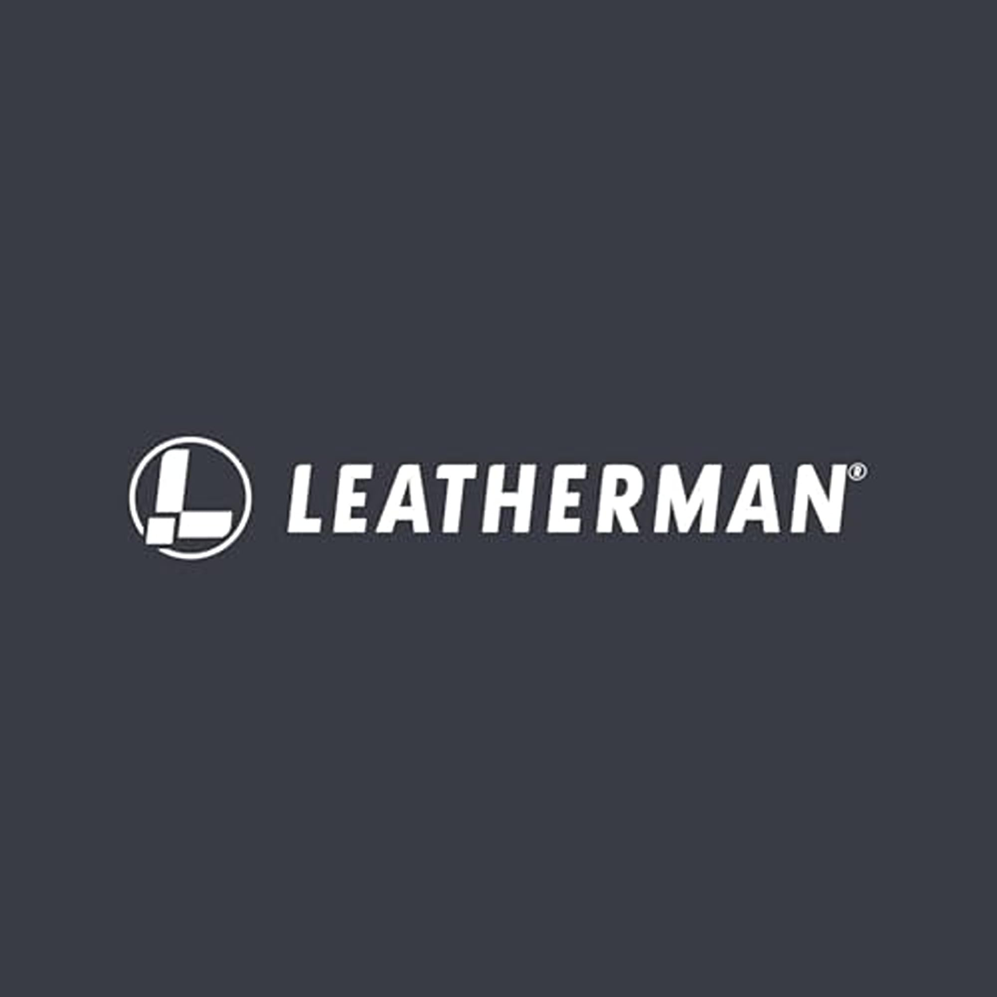 Das Leatherman-Logo auf dunkelgrauem Hintergrund.
