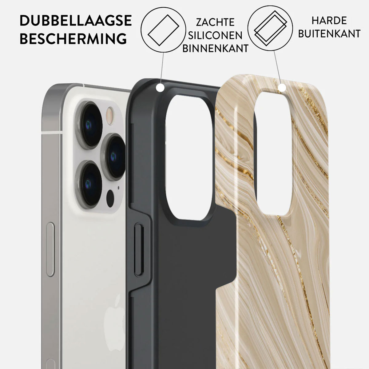 Un smartphone avec une coque de protection double couche en marbre.