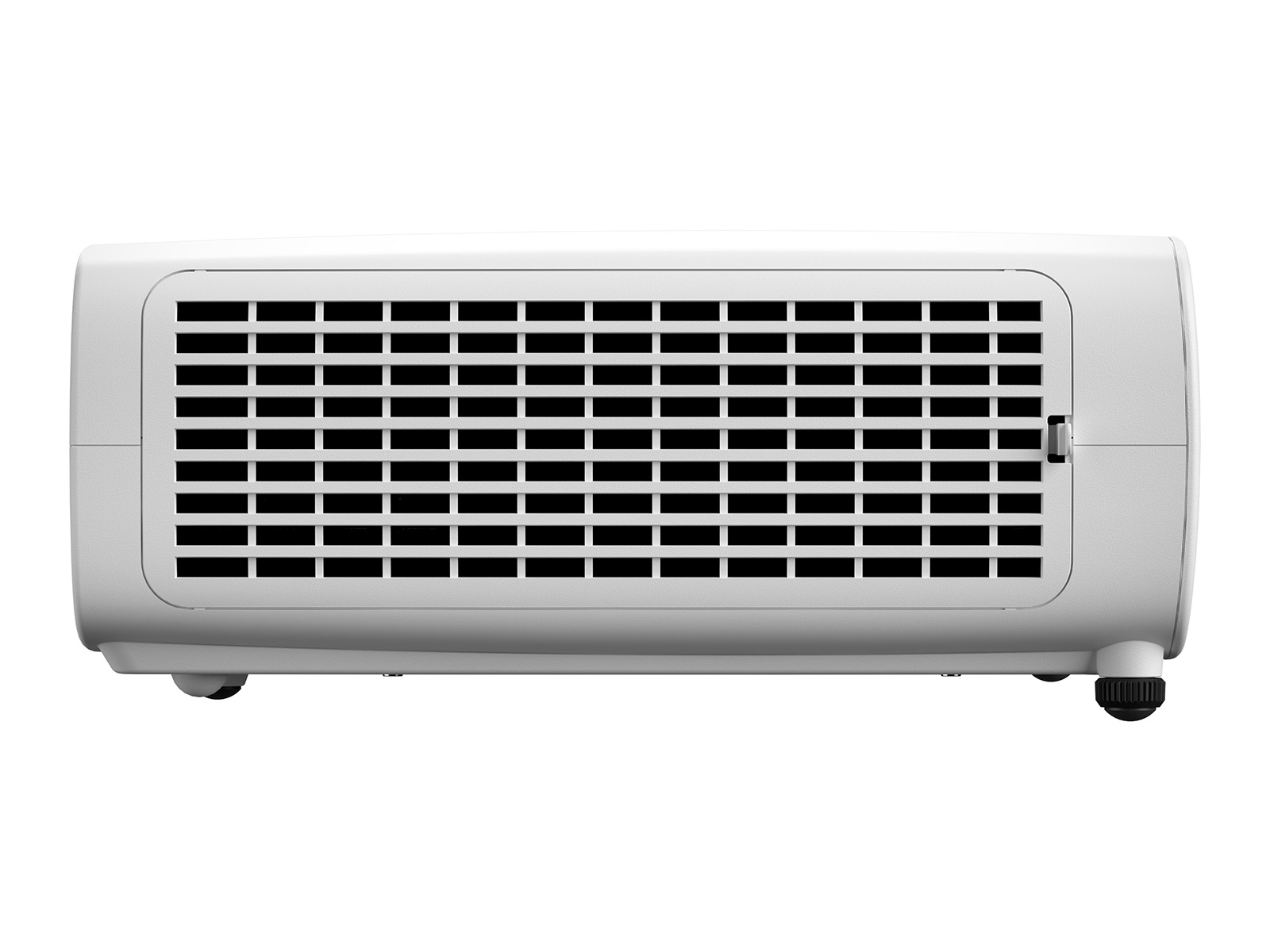 Un proyector blanco con rejilla de ventilación frontal.