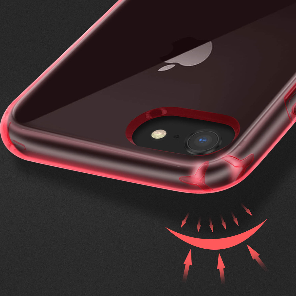iPhone rouge avec appareil photo et logo Apple, coque de protection antichoc.