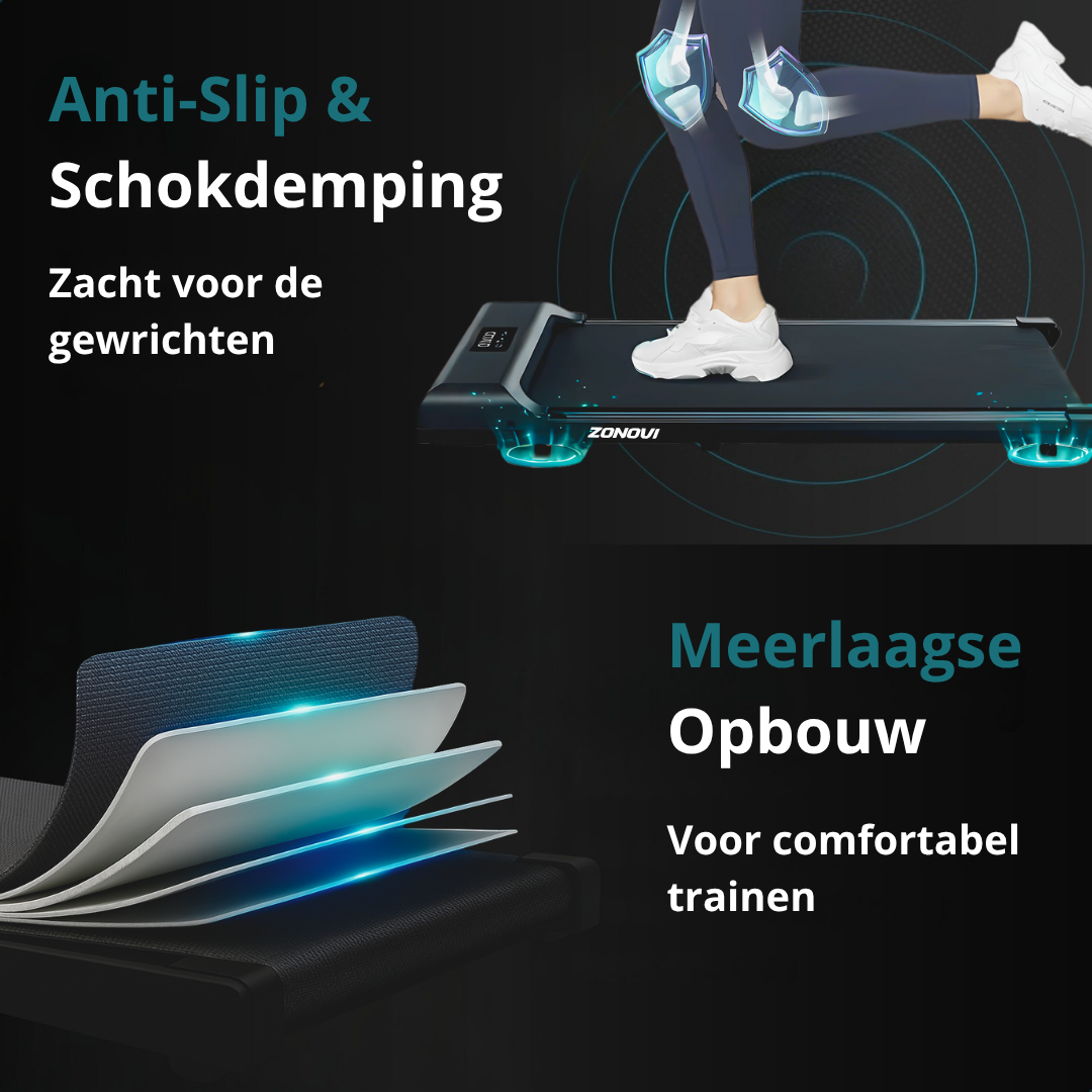 Treadmill with anti-slip, shock absorption, and multi-layer design.