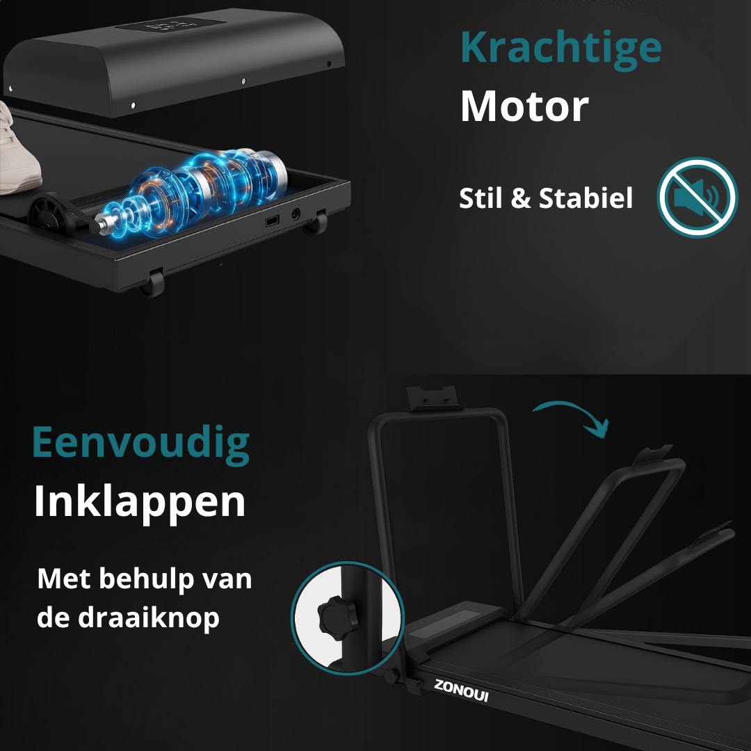 Treadmill with powerful motor and foldable design, easy to store.