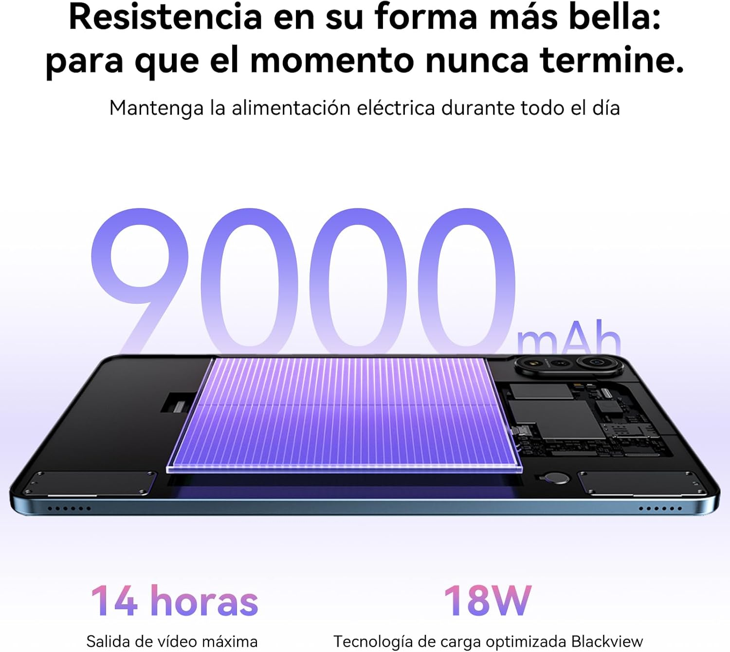 Un smartphone con batería de 9000 mAh, 14h de video y carga rápida de 18W.