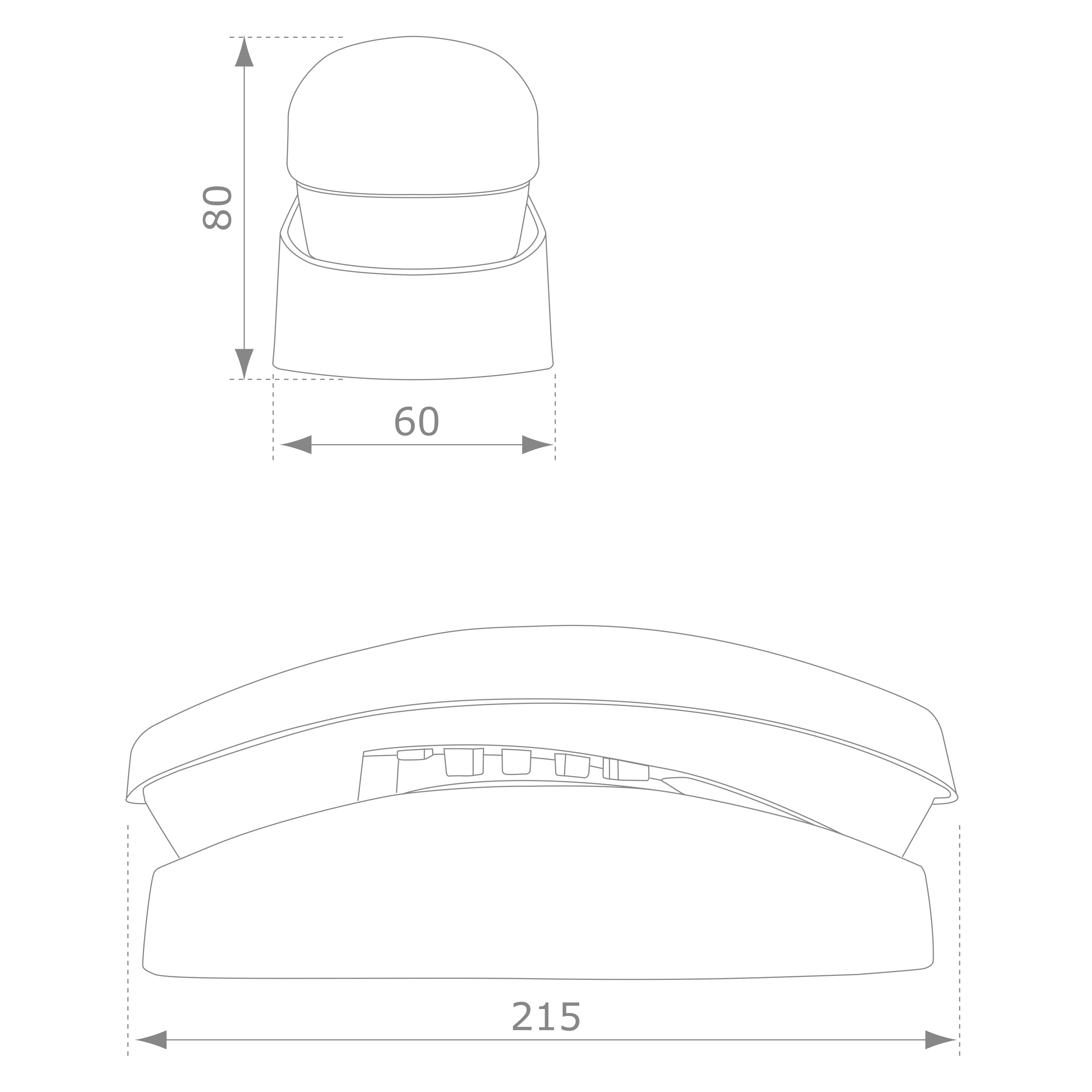 Technische Zeichnung eines Staplers mit Maßen 80x60 mm und 215 mm Länge.
