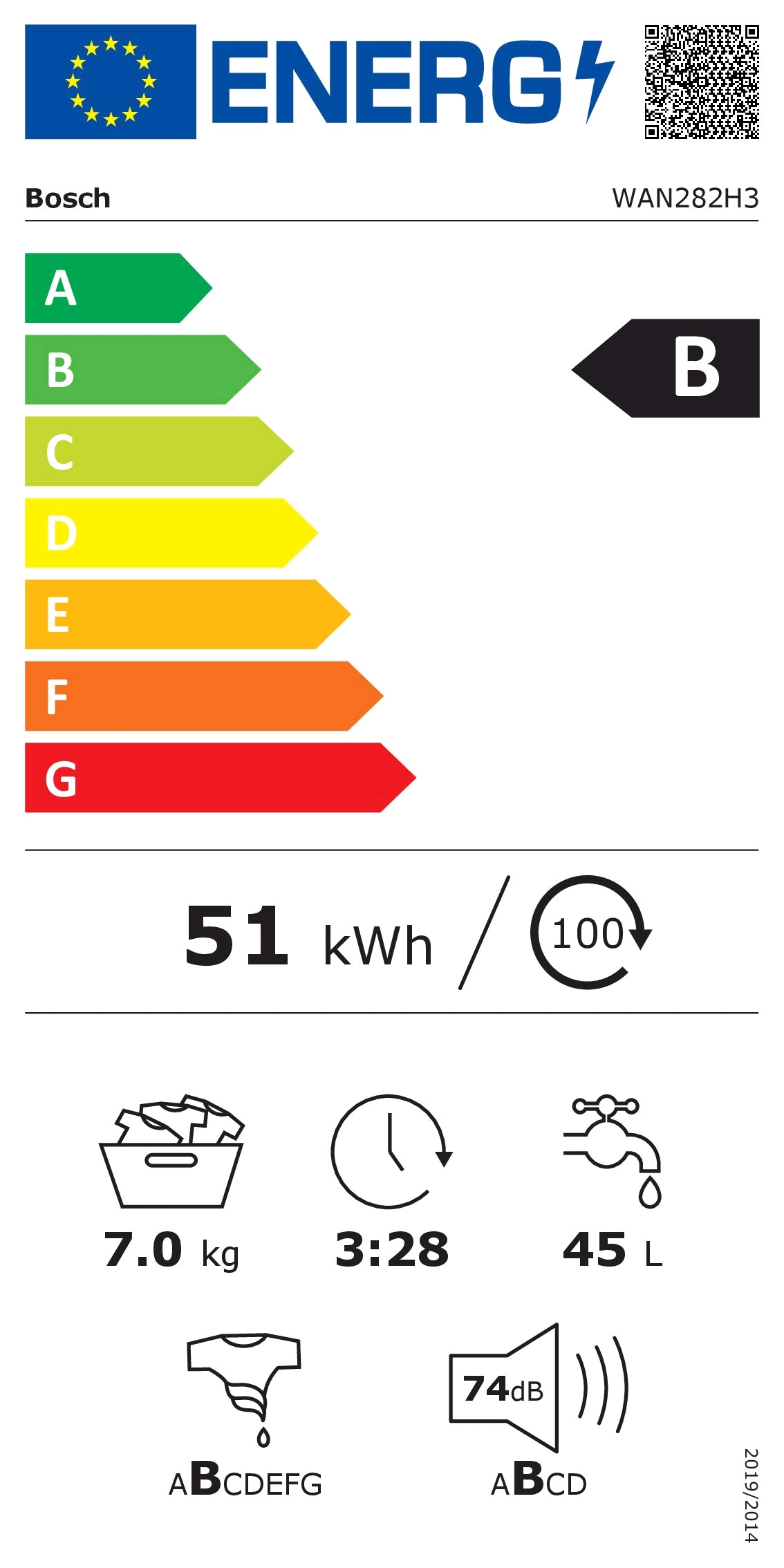 Lavatrice Bosch classe efficienza energetica B, 7kg, 3:28h, 45L, 74dB.
