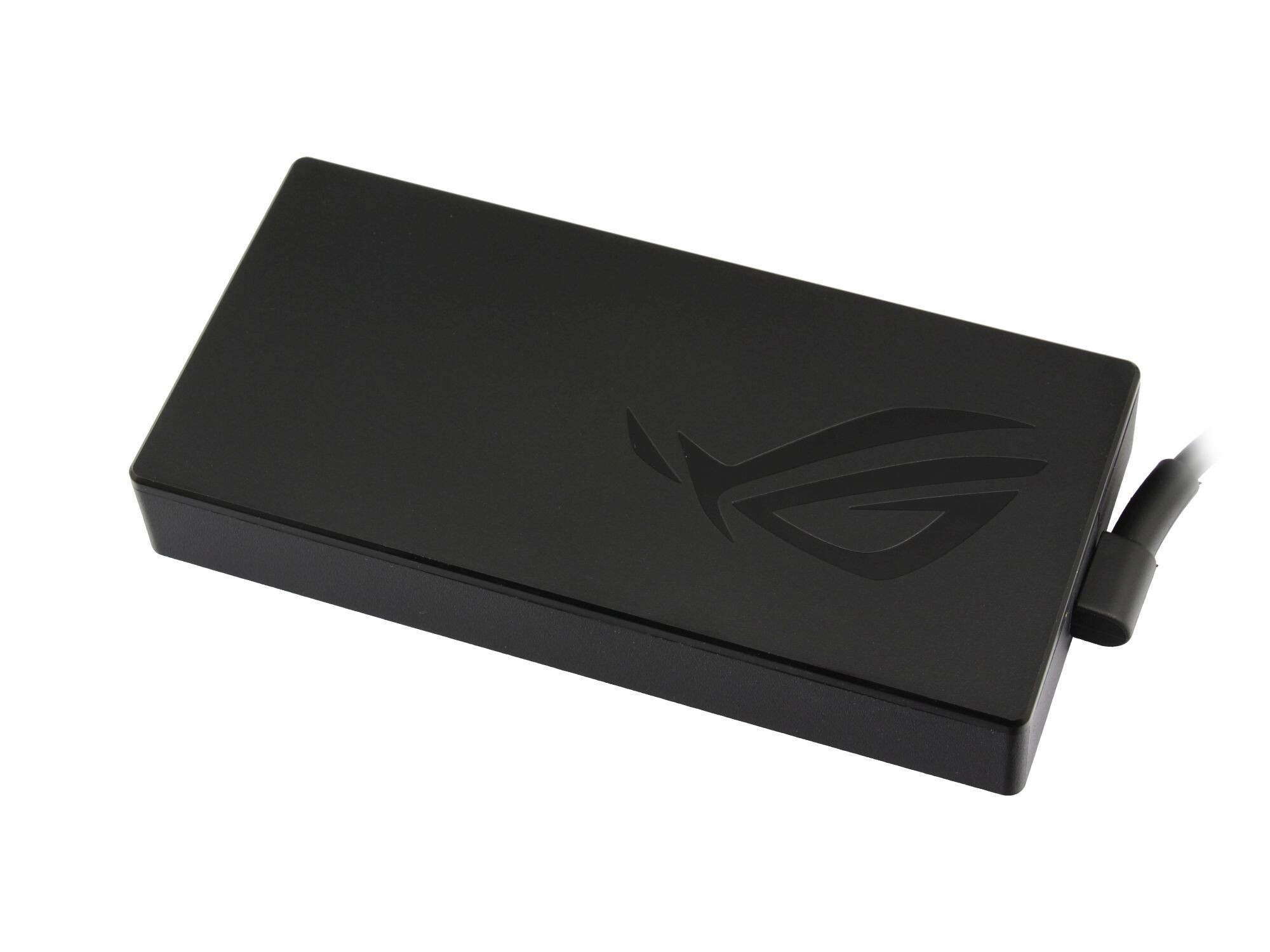 Schwarzes Netzteil mit ROG-Logo, weiße Hintergrund