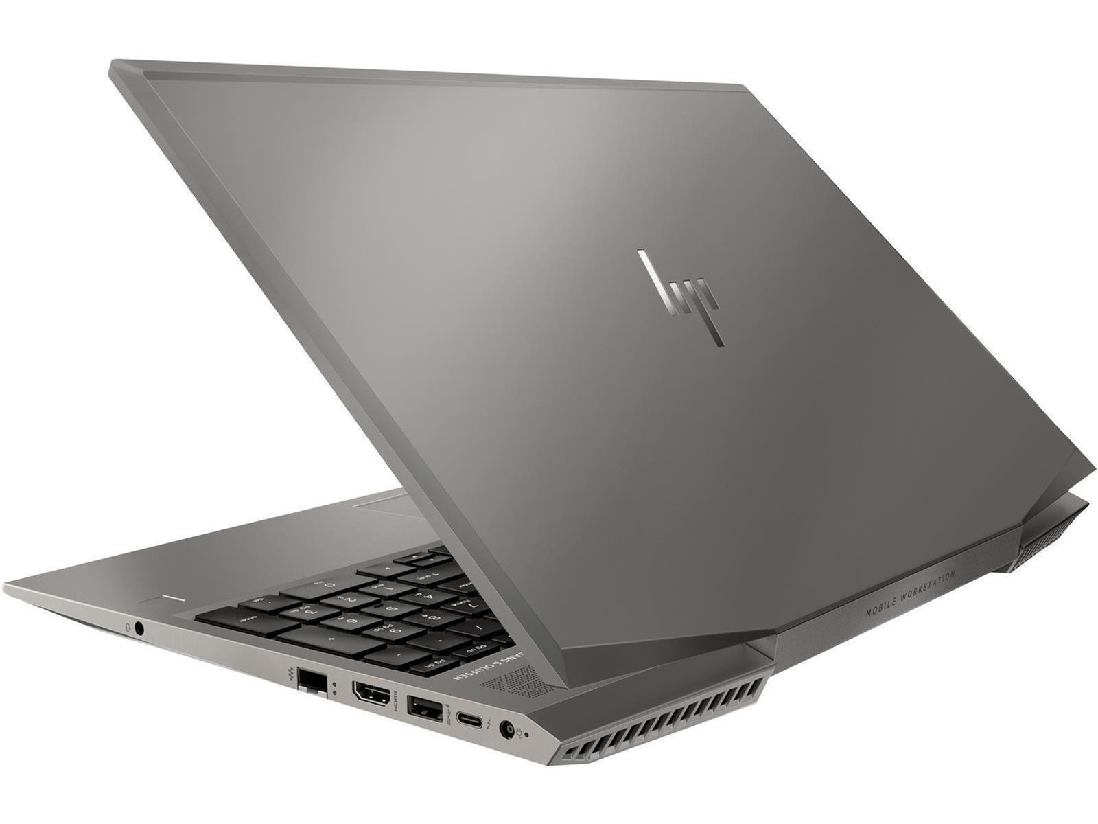 Ein grauer HP Laptop mit geöffnetem Bildschirm und Tastatur.