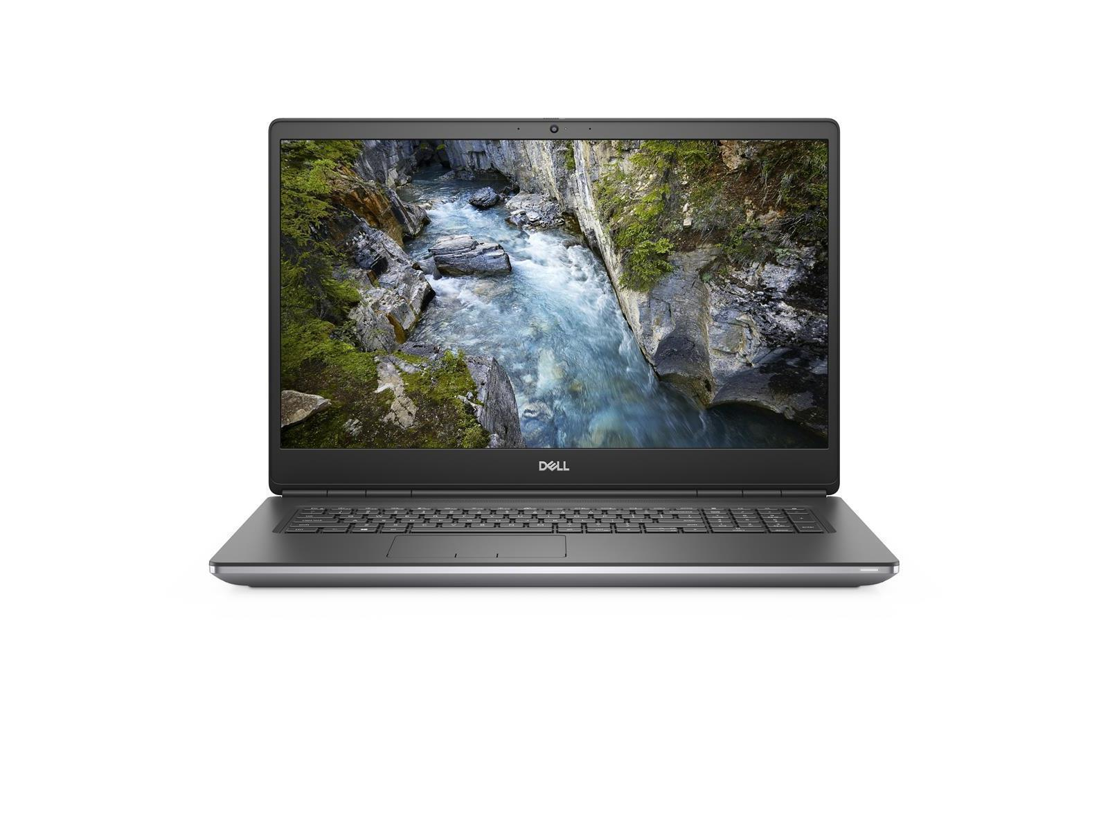 Ein geöffneter Dell Laptop mit einem Bild eines Flusses in einer Schlucht auf dem Bildschirm.