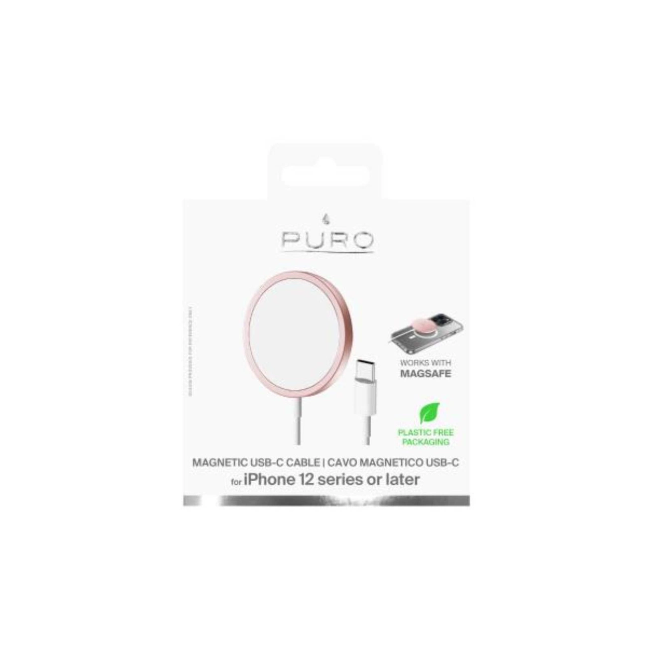 Cargador MagSafe Puro para iPhone 12. Cable USB-C blanco.
