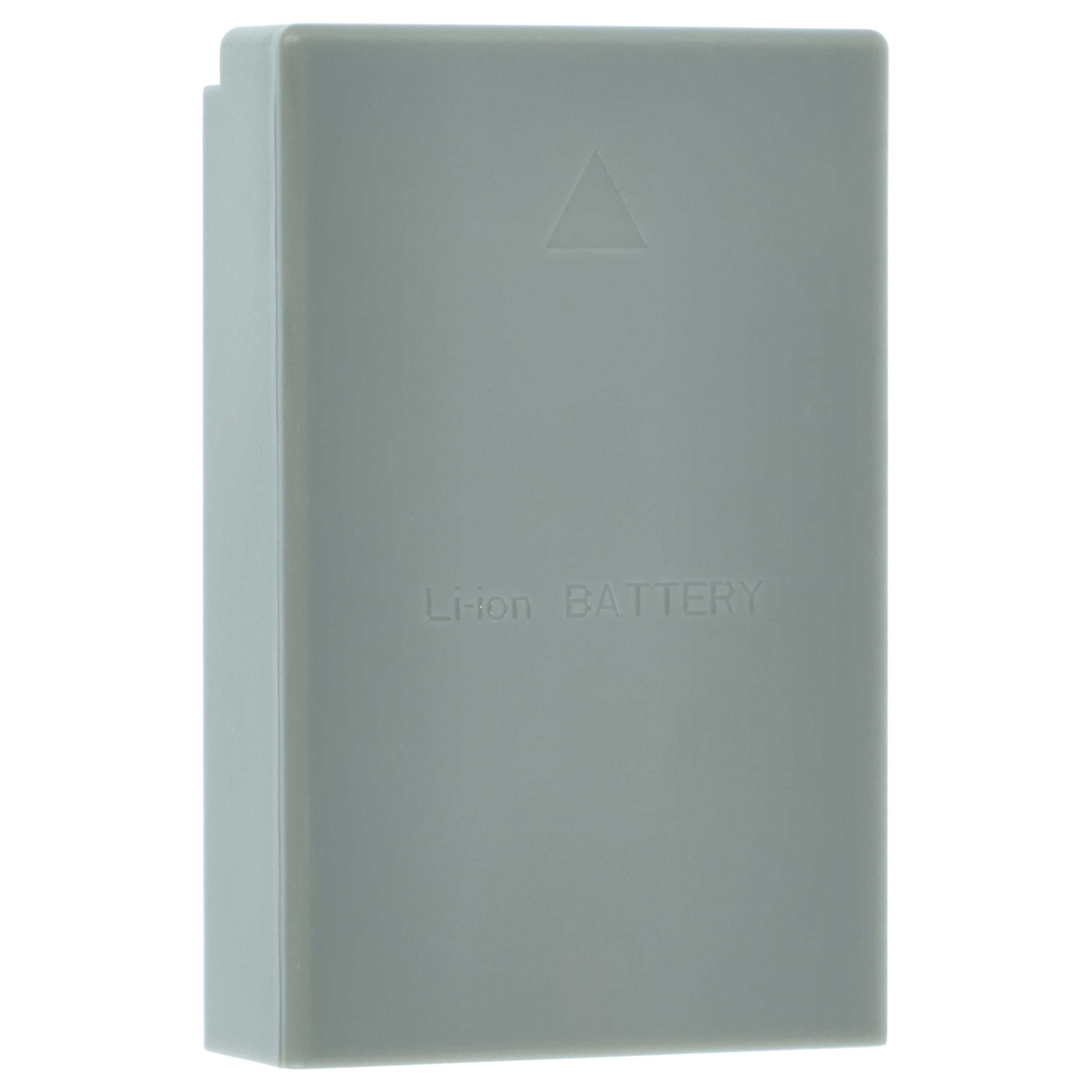 Grauer Akku mit der Aufschrift „Li-ion BATTERY“ und einem Dreieckssymbol.