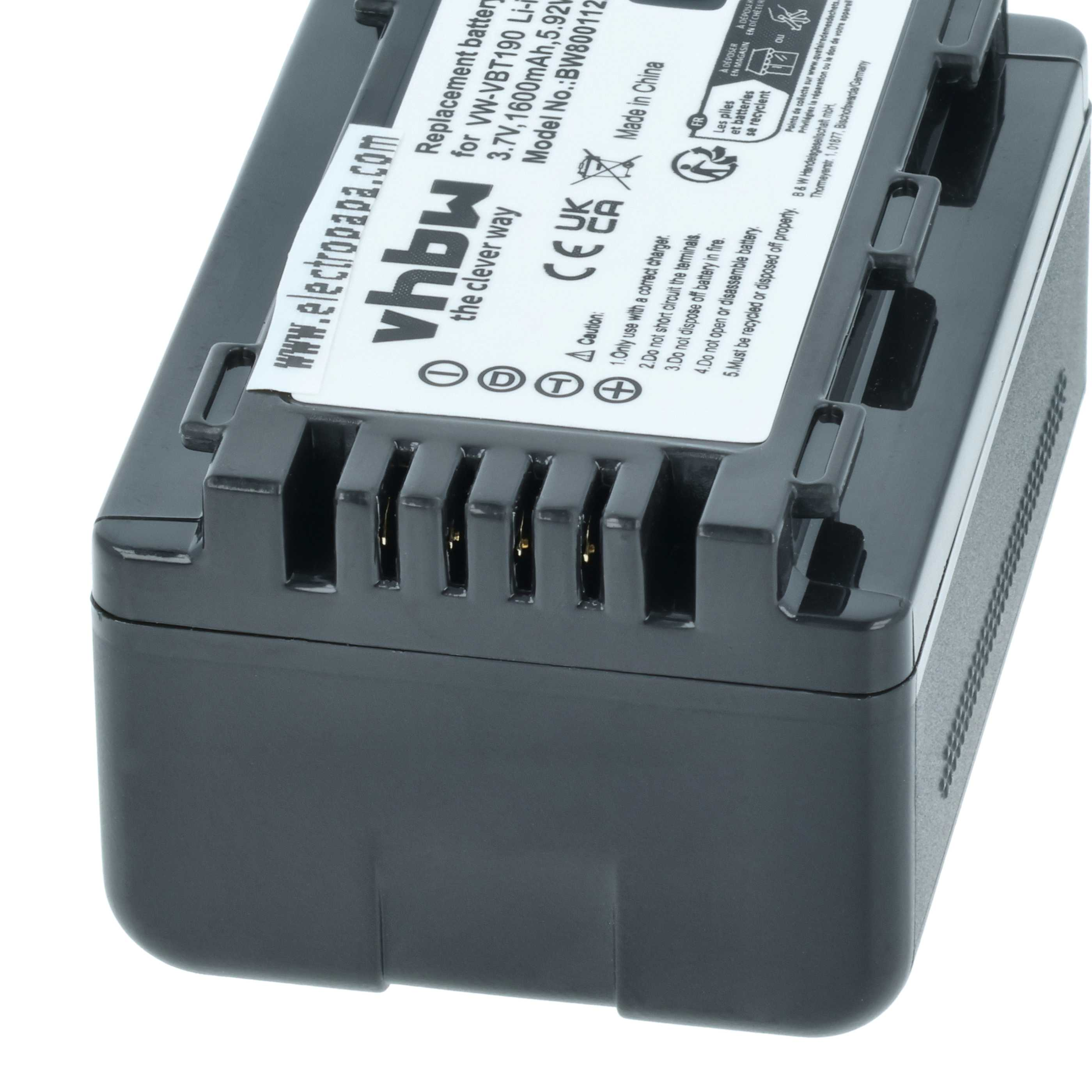 Schwarzer Akku mit Etikett: VHBW, Made in China, CE, UKCA.
