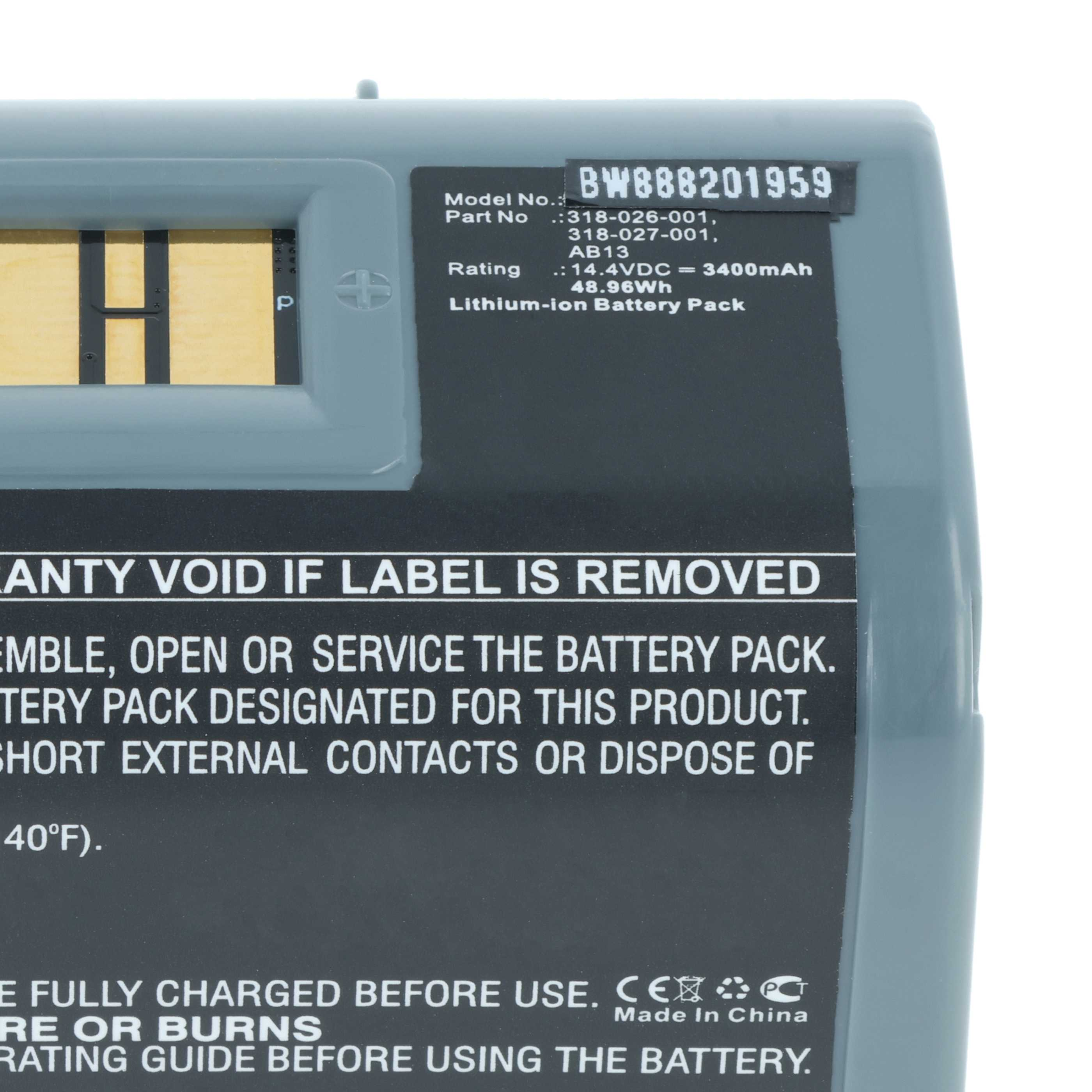 Graues Lithium-Ionen-Akkupack mit Beschriftung. Modellnummer BW888201959.
