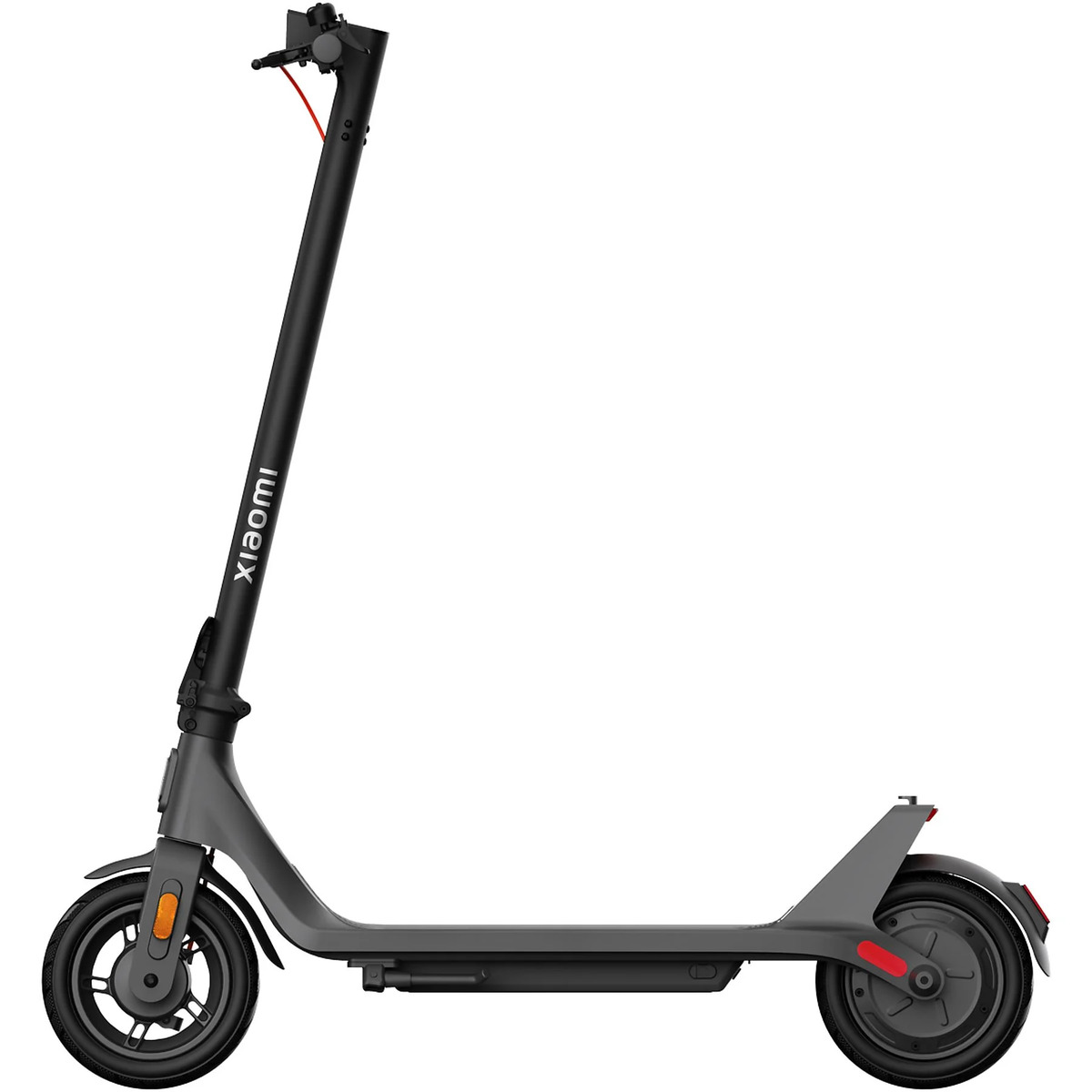 Un patinete eléctrico Xiaomi gris con detalles negros y acentos rojos.