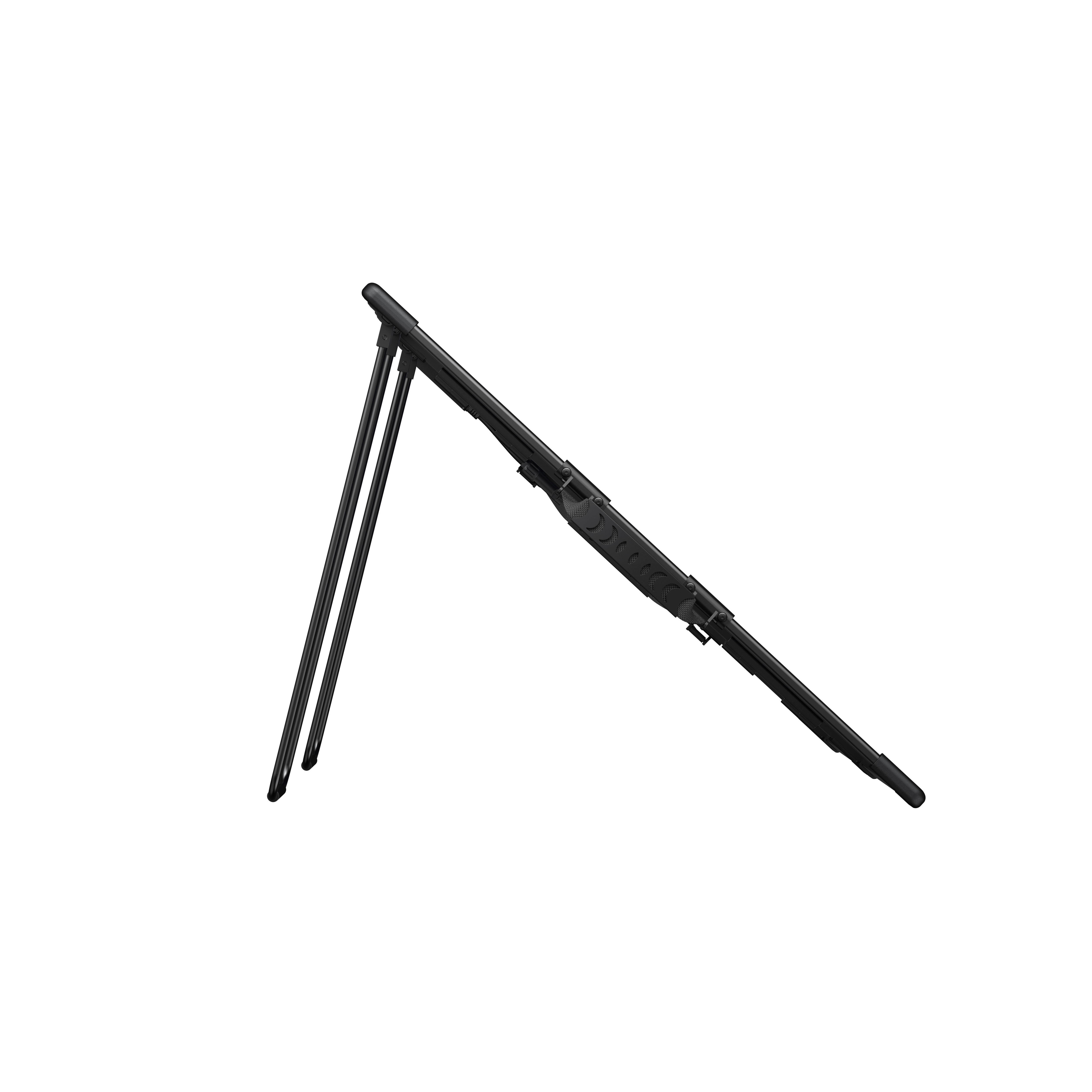 Czarna wycieraczka do szyb z metalową ramką, na białym tle.