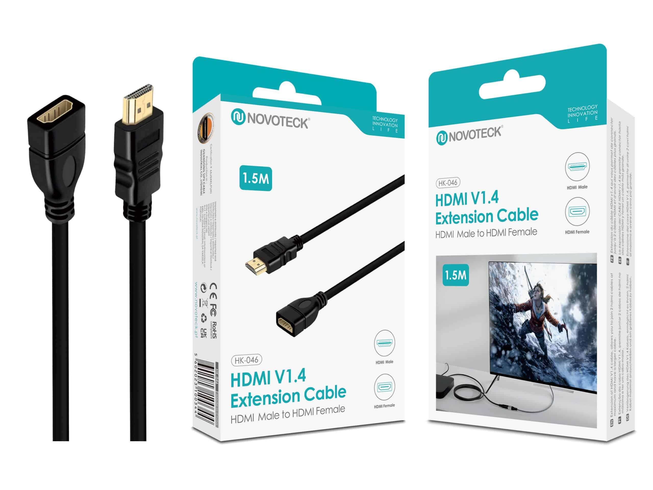 Cable extensión NOVOTECK HDMI V1.4, 1.5M, HDMI Macho a Hembra.