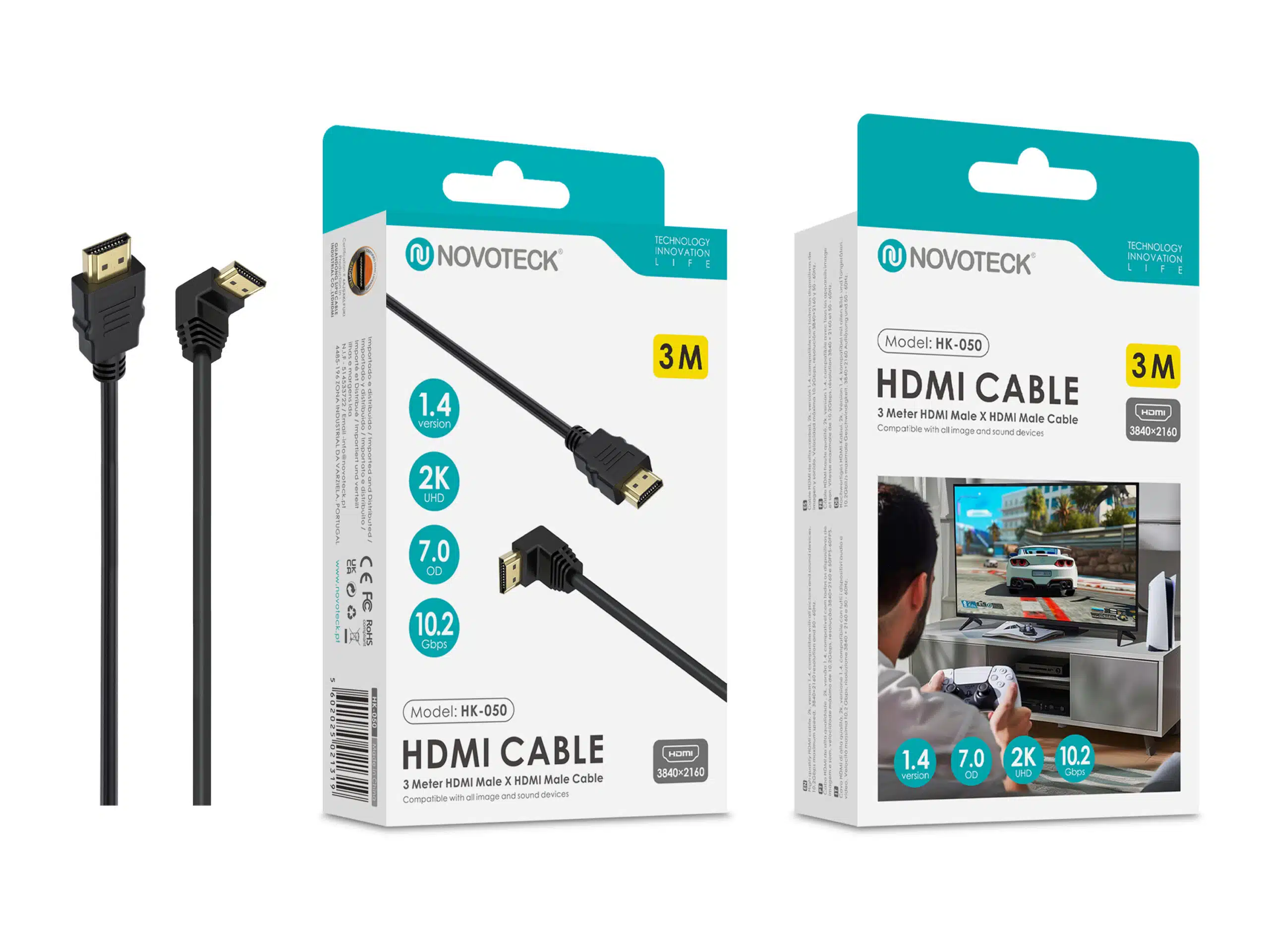 Dos cables HDMI negros con conectores diferentes sobre fondo blanco.