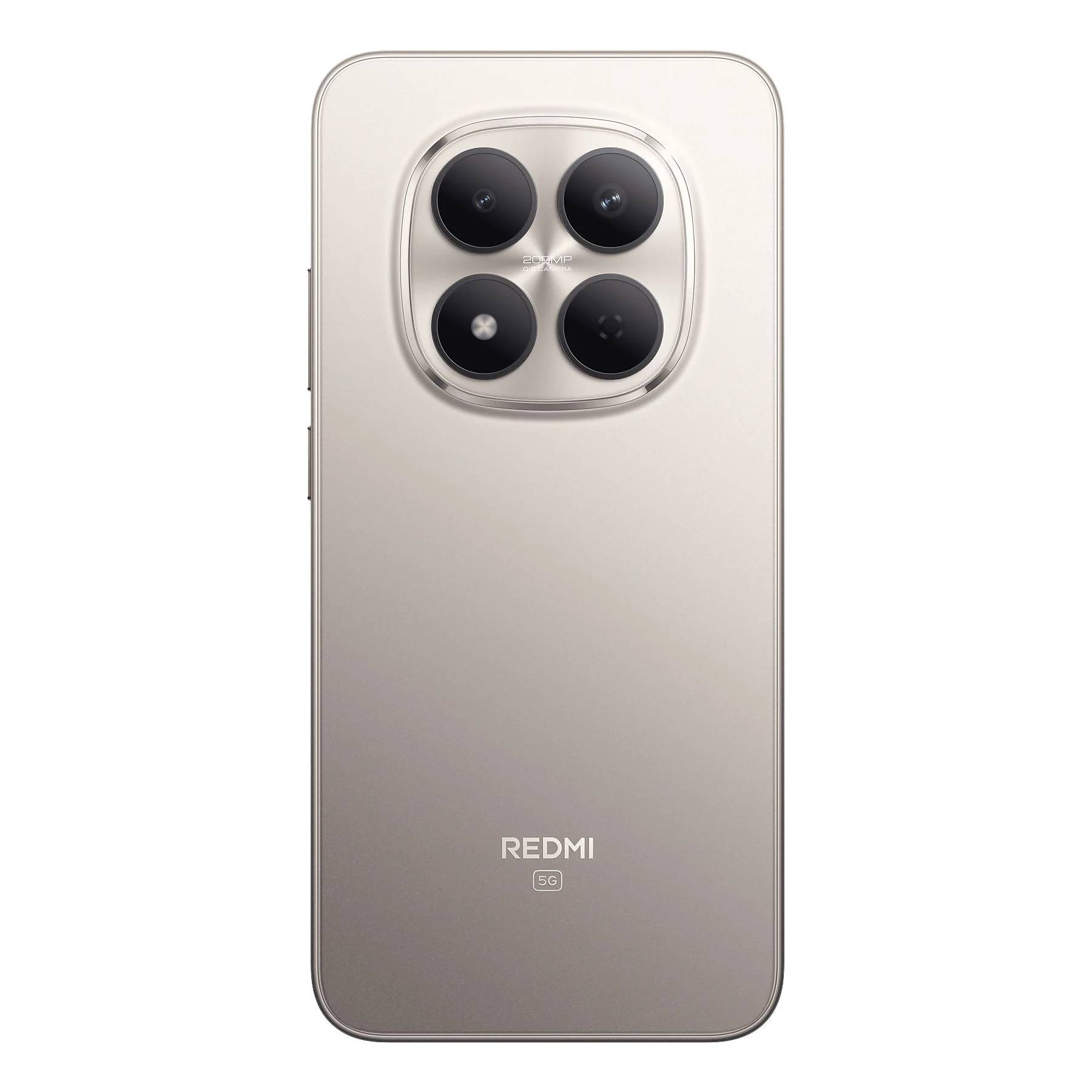 Dört kameralı gümüş akıllı telefonun arkası ve Redmi logosu.