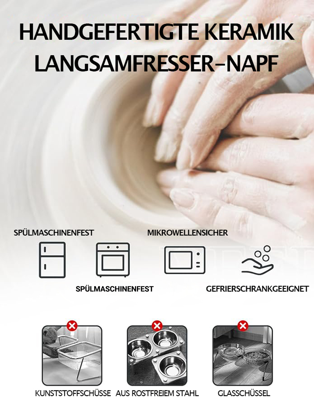 Handgefertigte Keramik-Napf, spülmaschinenfest, mikrowellensicher.