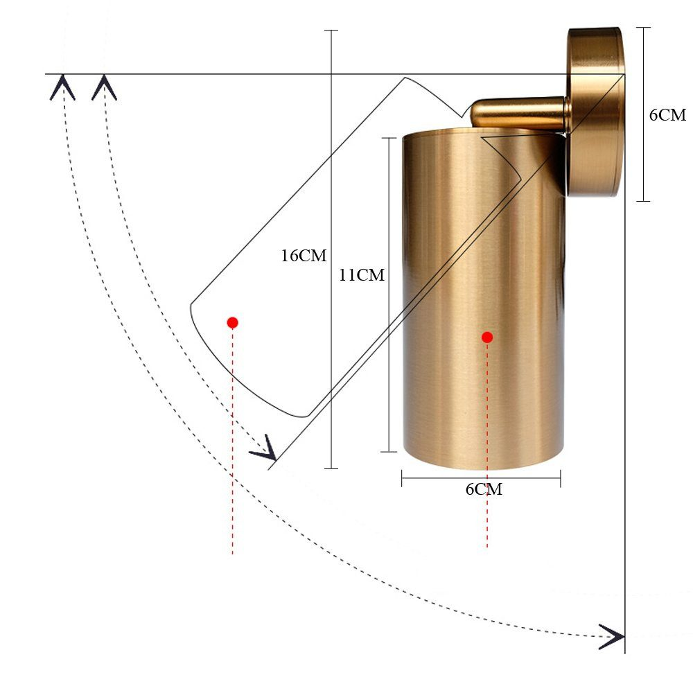 Diagram pomiarowy złotej lampy cylindrycznej z wymiarami.