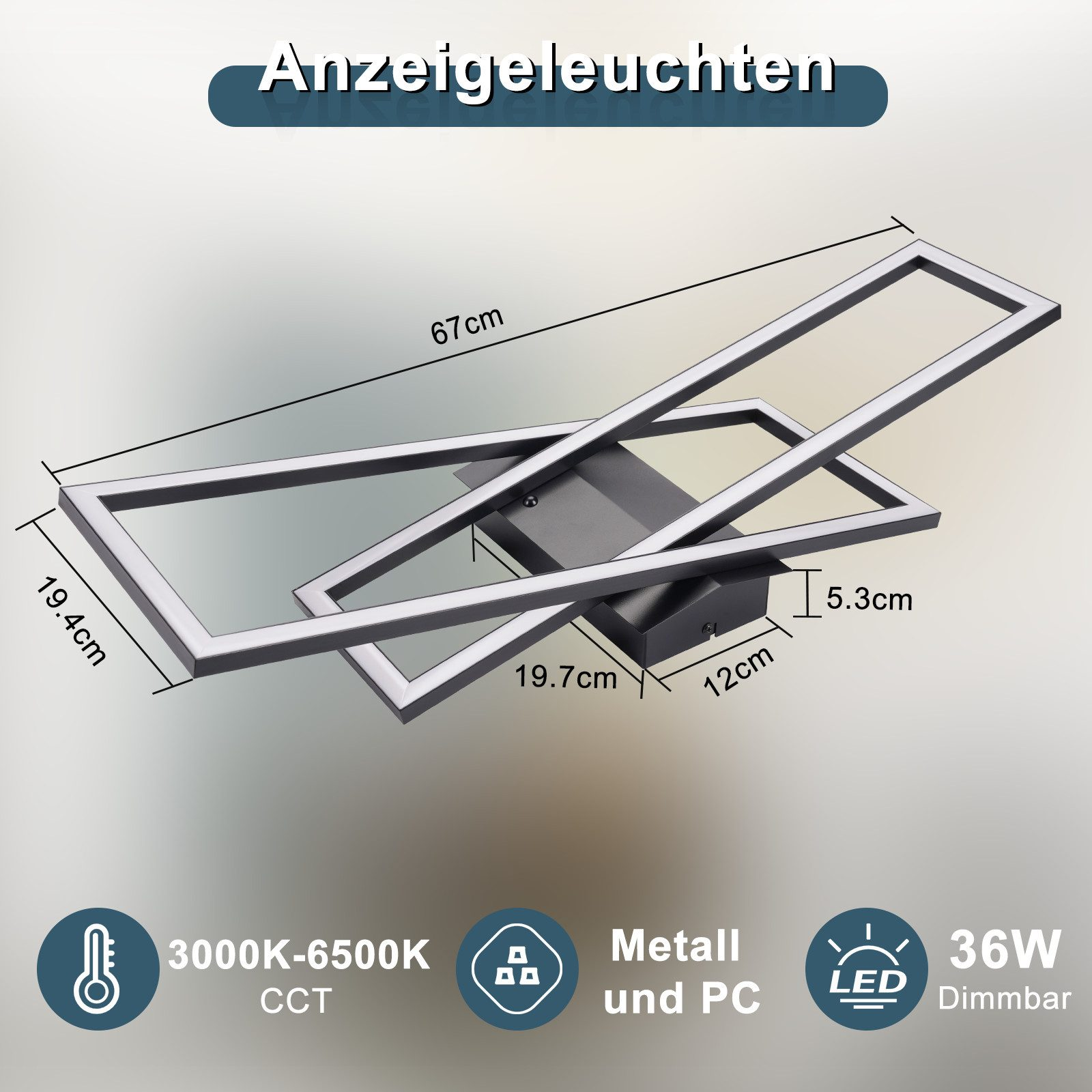 Moderne LED-Deckenleuchte mit zwei verschlungenen Rechteckrahmen in Anthrazit.