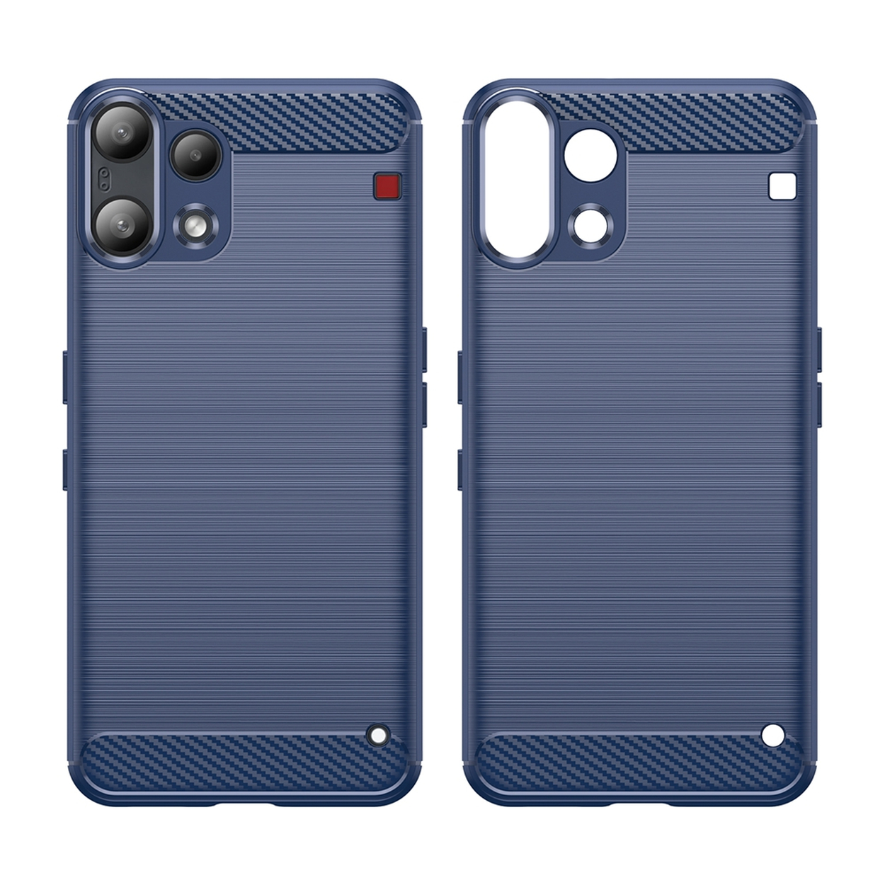 Deux coques de téléphone bleues avec accents en fibre de carbone.