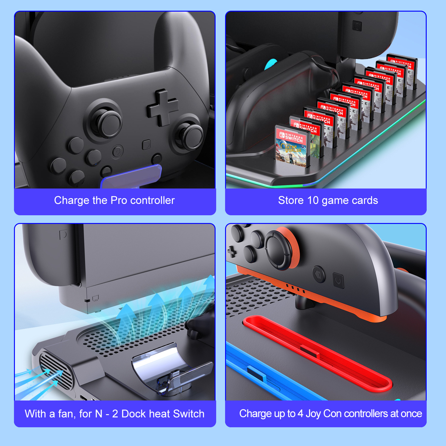 Lade- und Speicherstation für Nintendo Switch mit Controller-Ladestation.