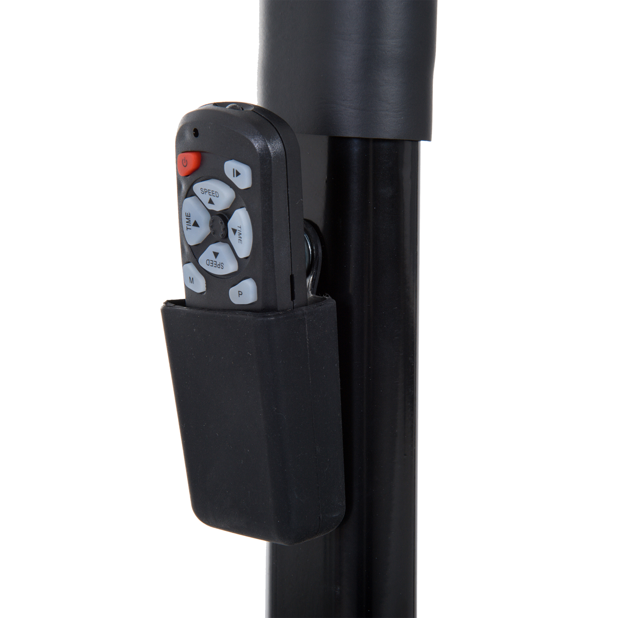 Czarny pilot z przyciskami "Speed" i "Time" w uchwycie.