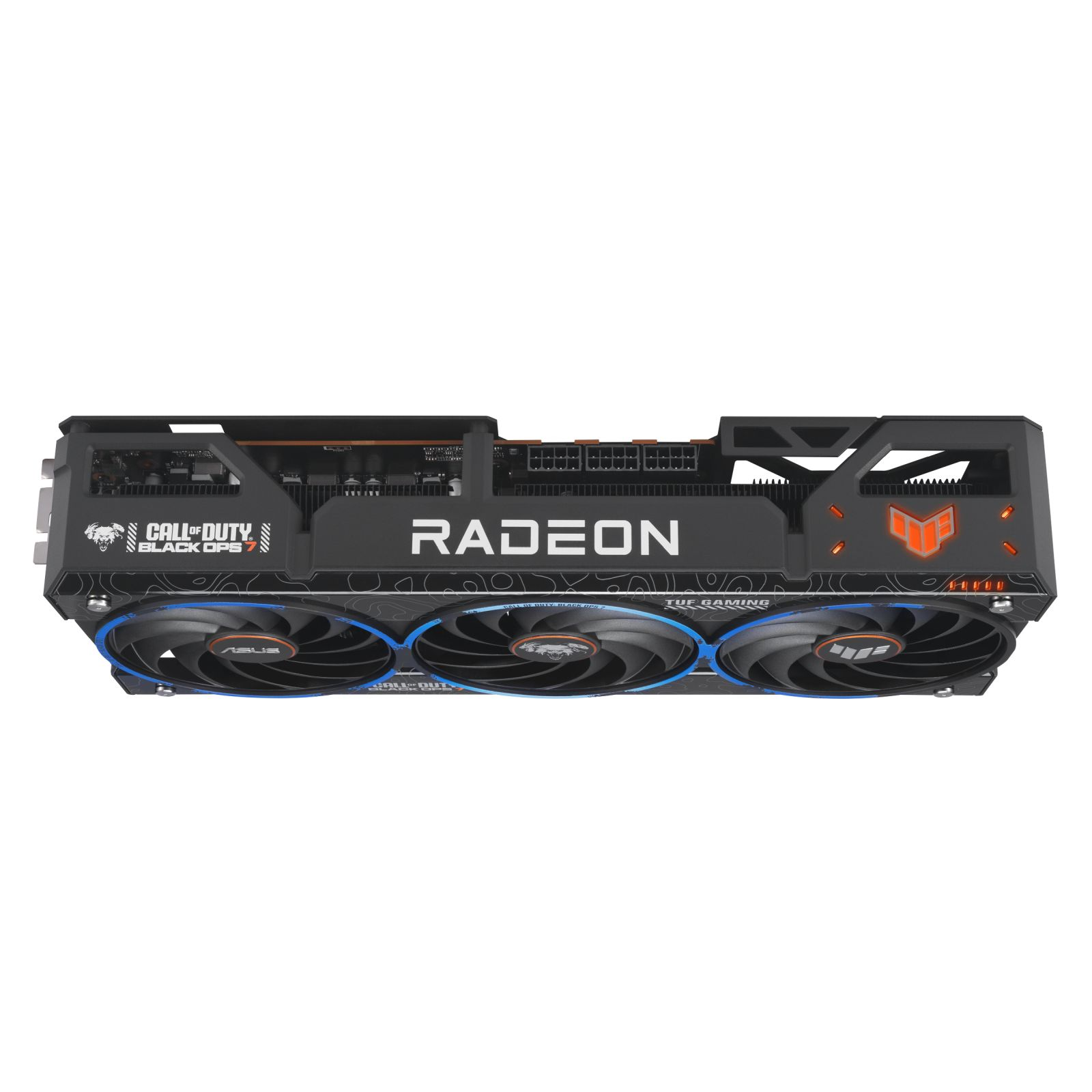 Una scheda grafica nera per PC da gaming con tre ventole e